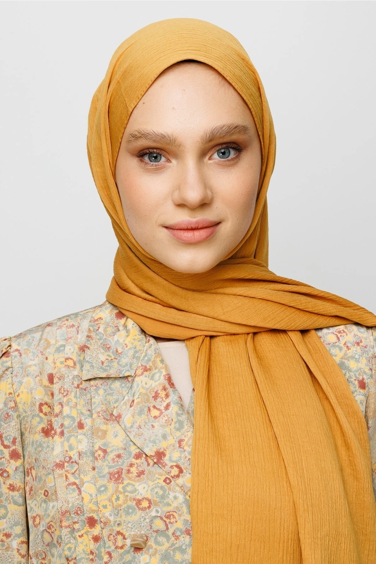 Toptan Krinkıl Medine İpeği Şal - Hardal