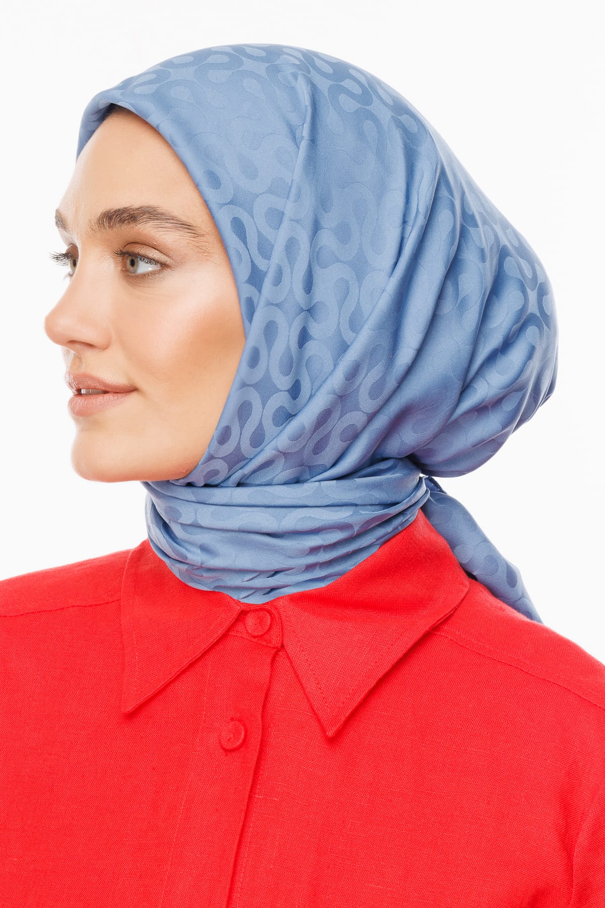 Toptan Moon Desen İpeksi Jakar Eşarp - Gök Mavisi