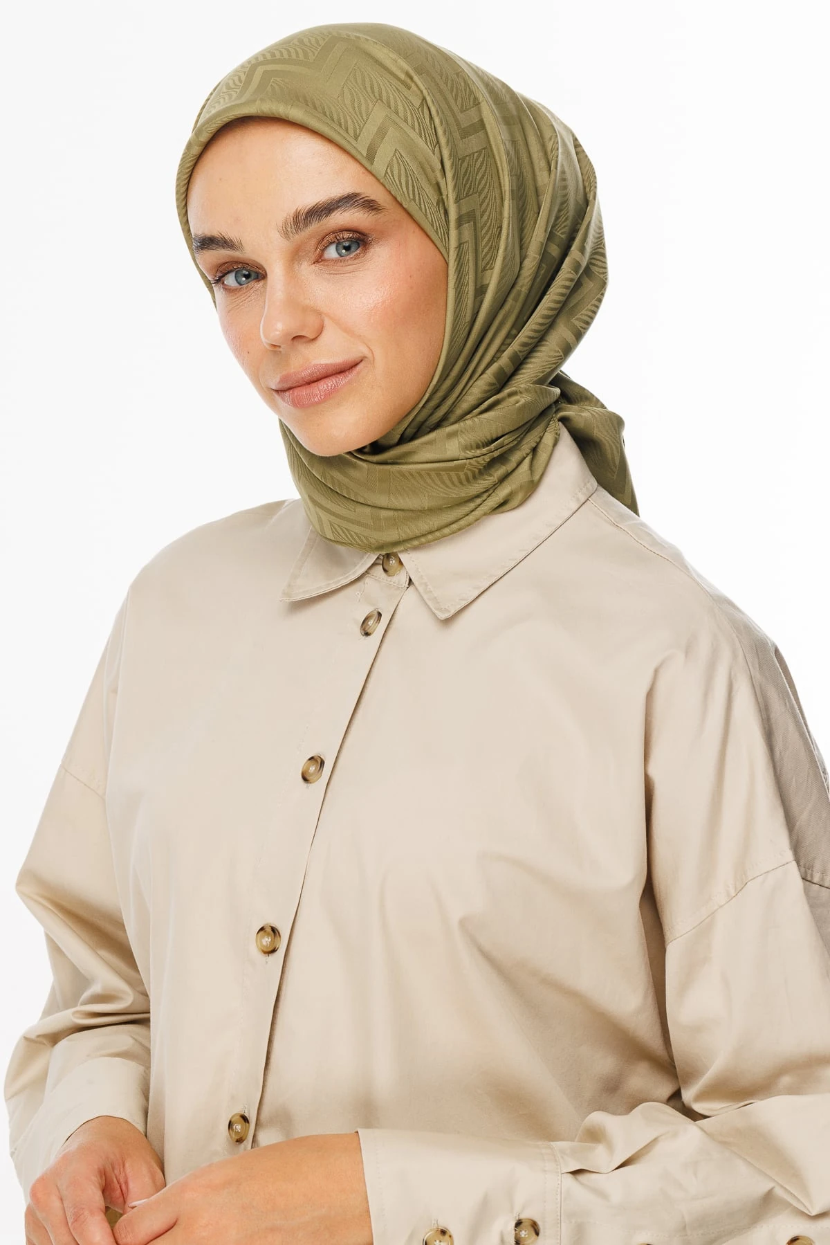 Viora Pattern Silky Jacquard Scarf - Soft Green