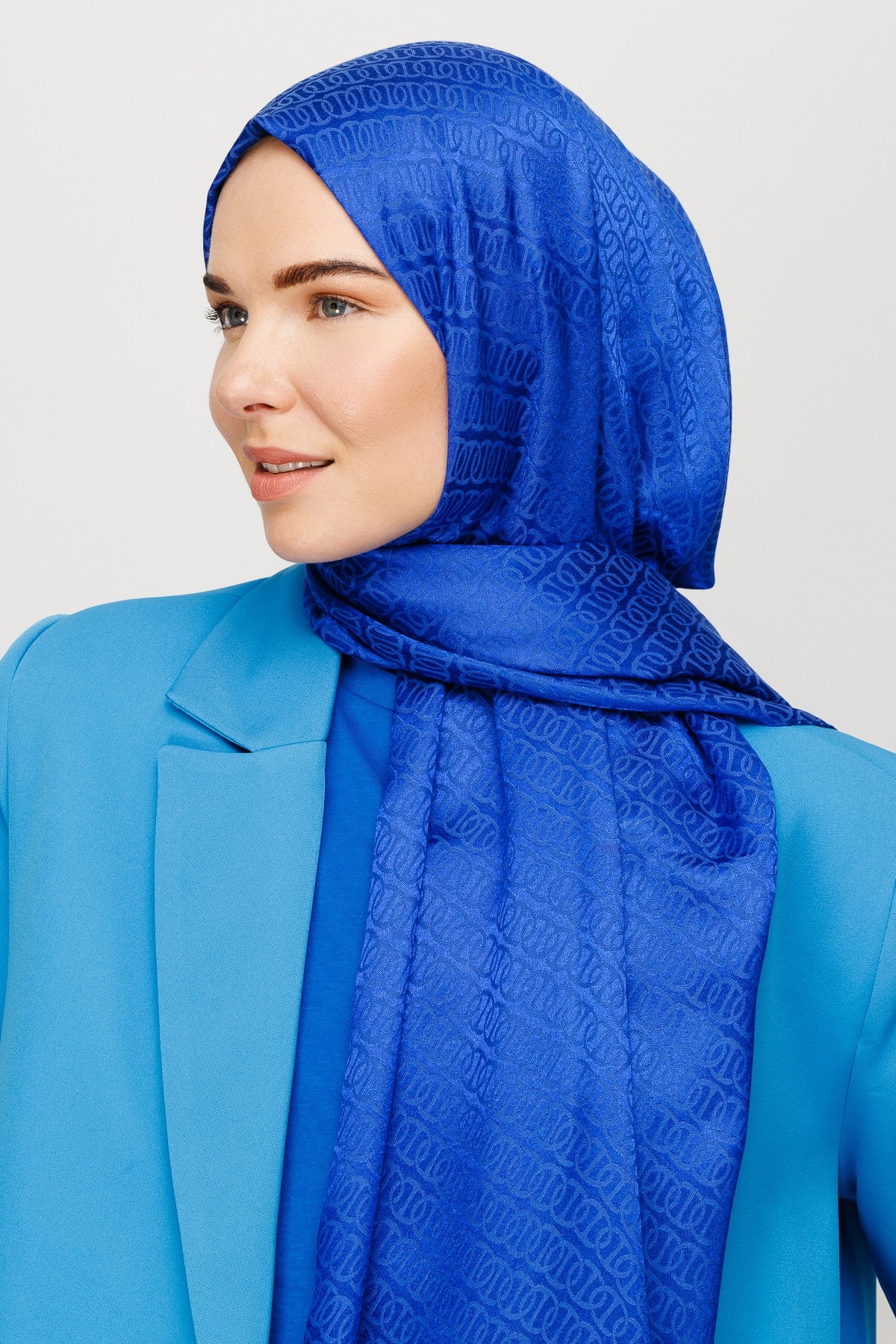 Toptan Forever Desen Parlak Jakar Şal - Saks Mavi