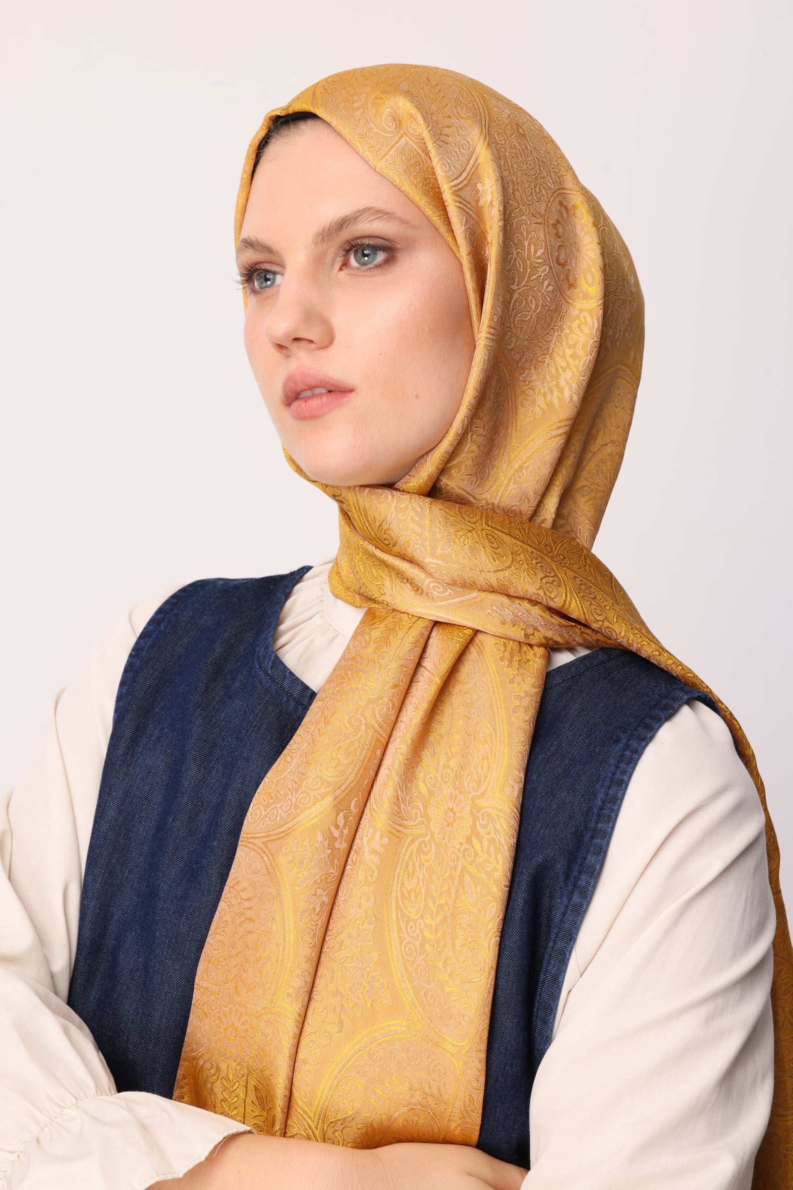 Toptan Vera Desen Shine Line Şal - Vizon-Hardal