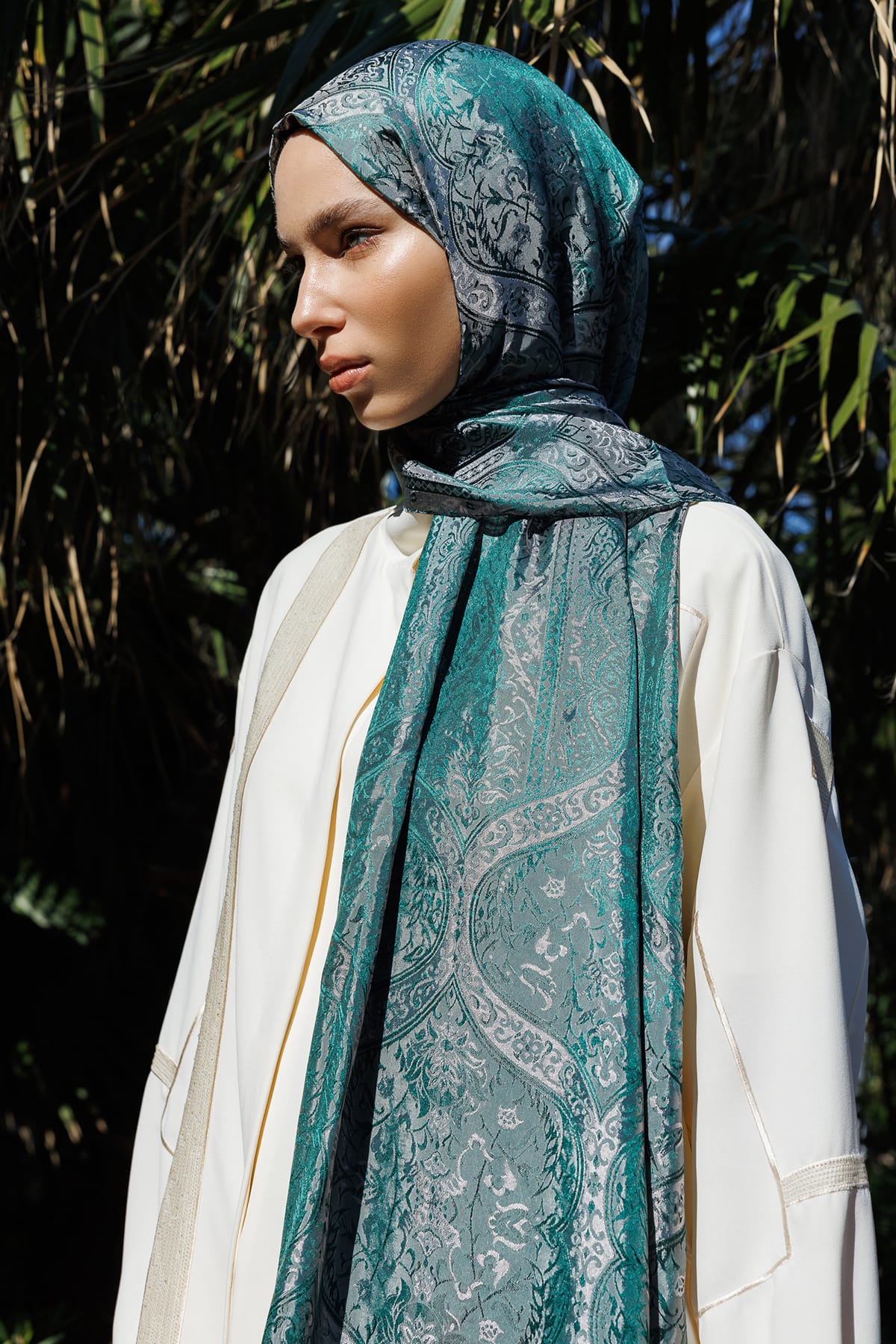 Shline Line Viscose Shawl - Emerald-Pink