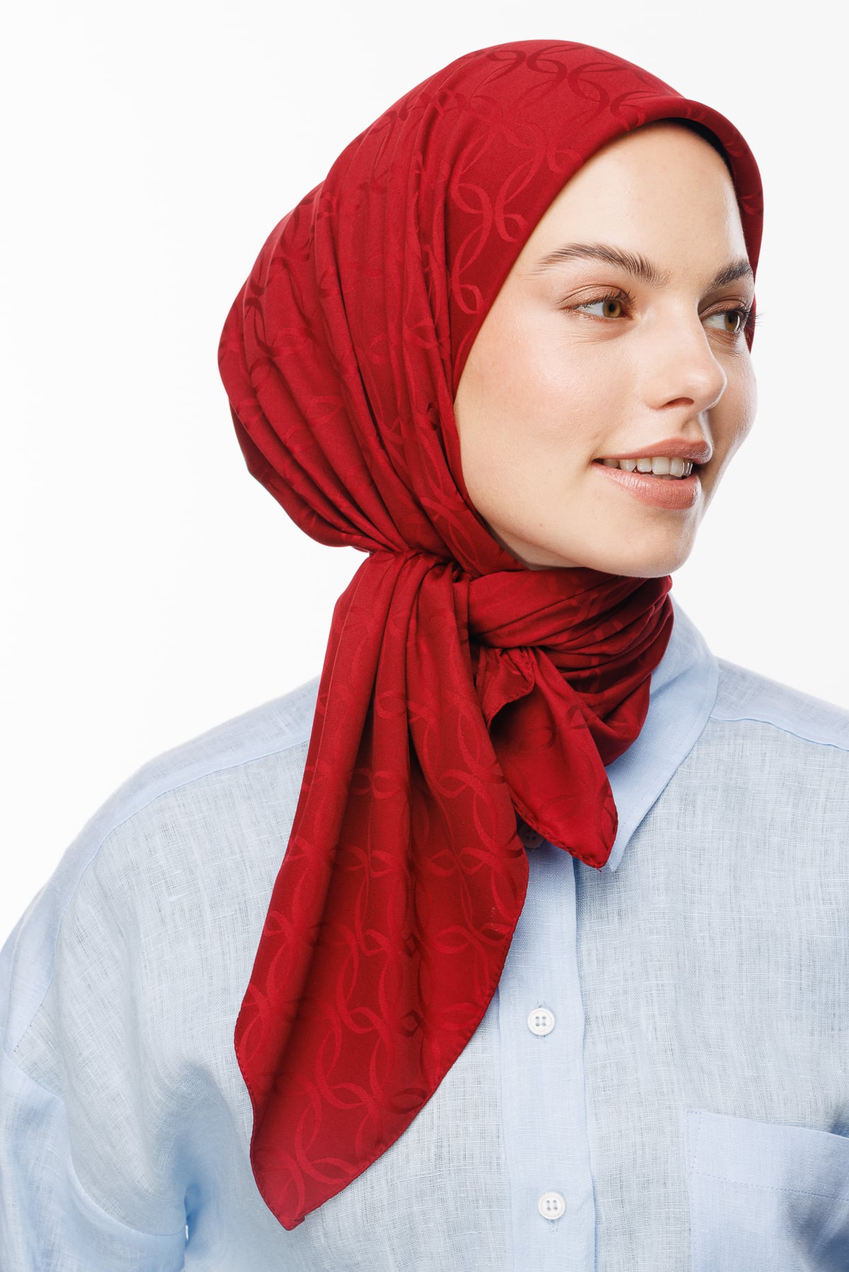 London Pattern Silky Jacquard Scarf - Claret Red