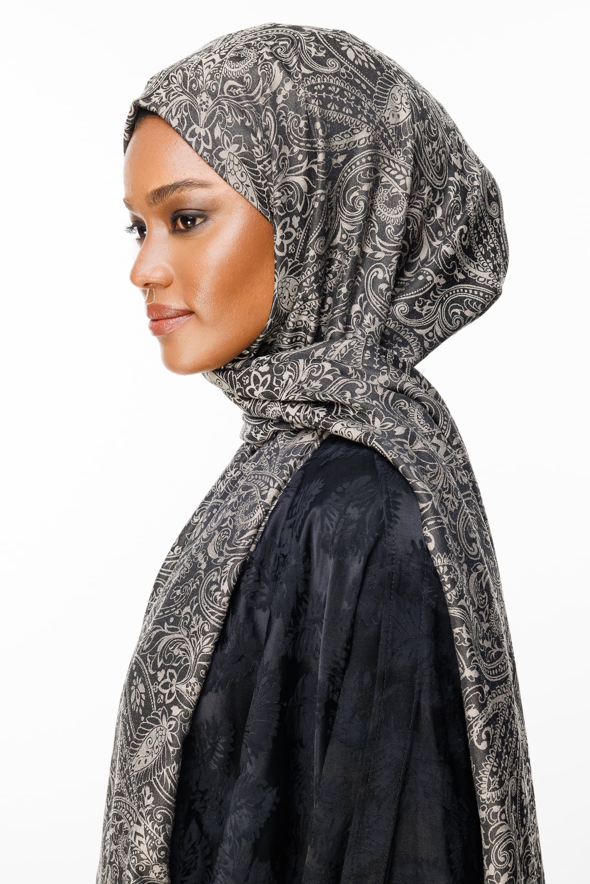 Velora-Pattern Reversible Shawl - Black-Beige