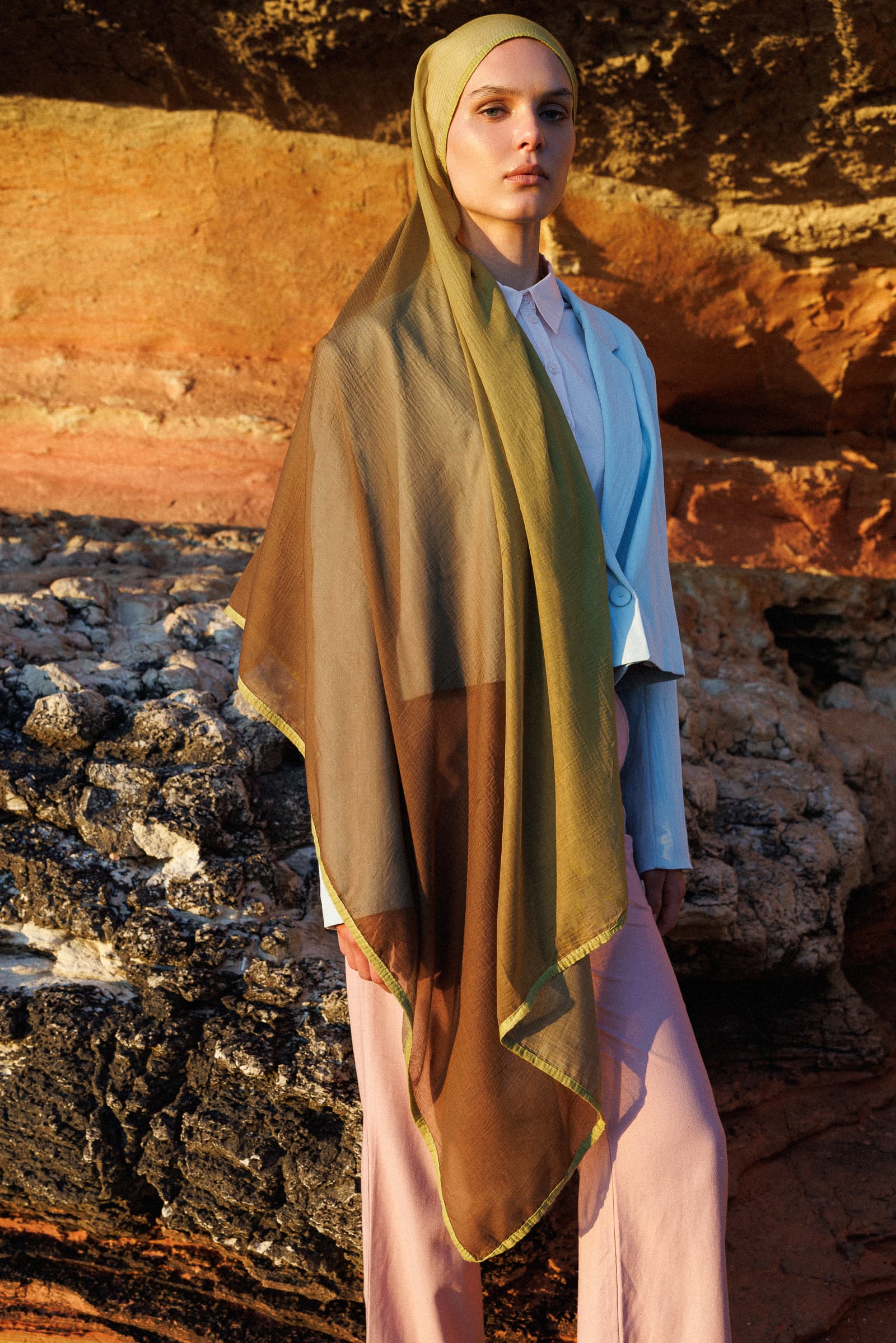 Ombre Muslin Shawl - Olive
