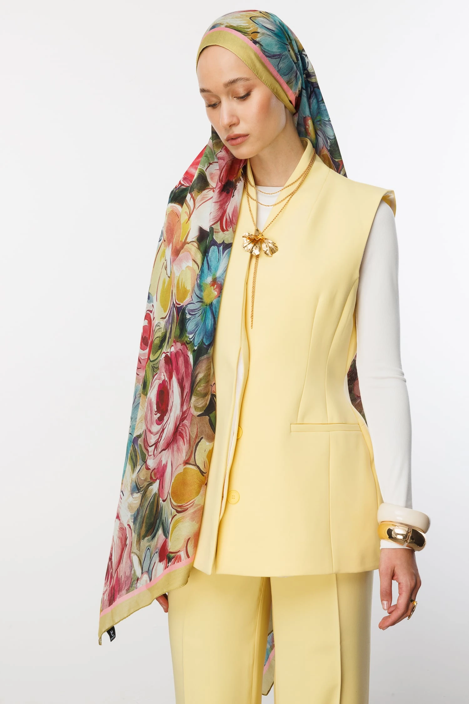 Patterned Cotton Shawl - Apricot