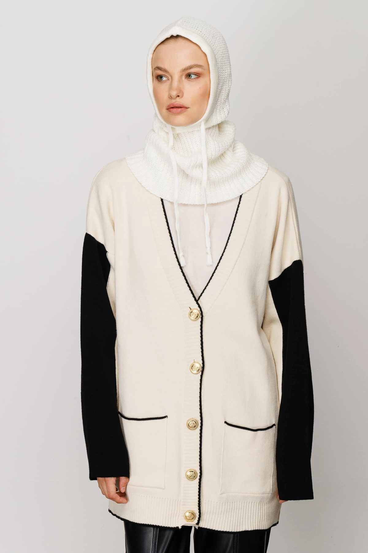 Toptan Balaclava Triko Başlık - Ekru