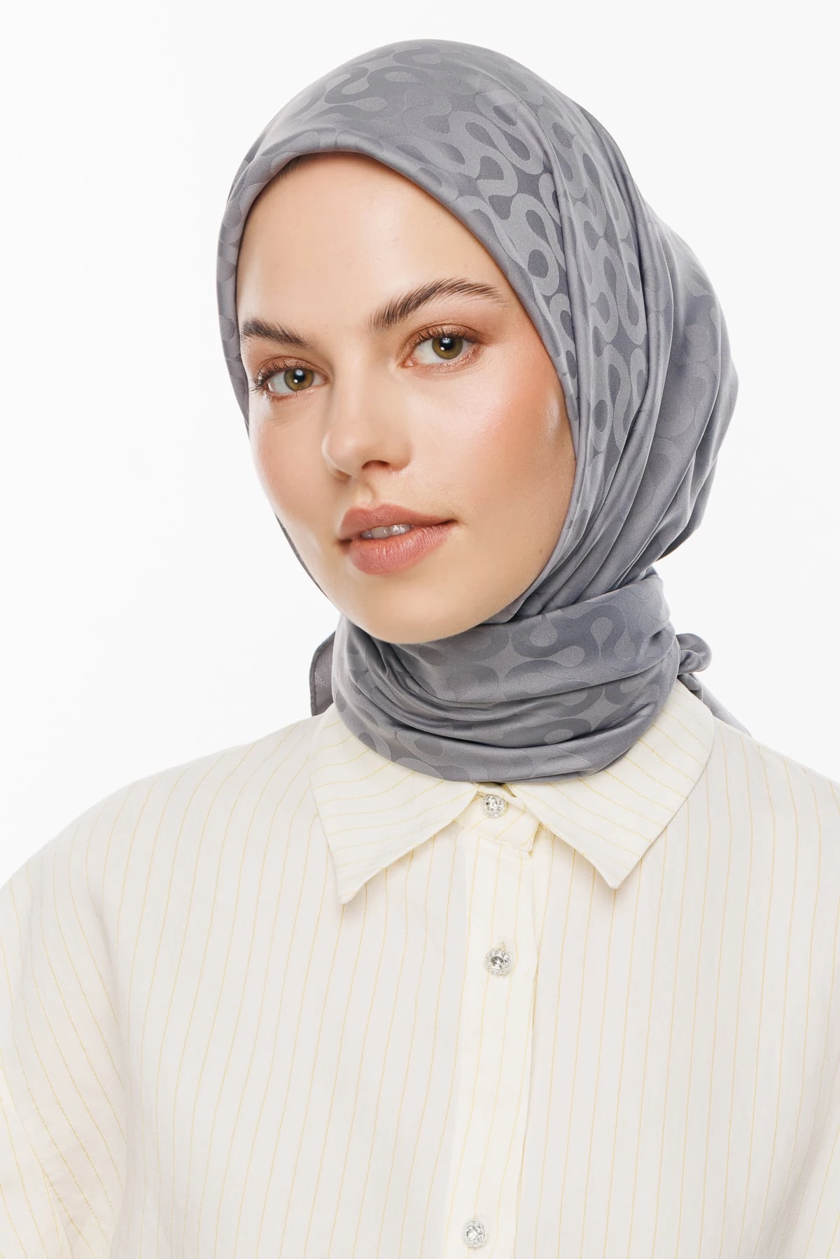 Toptan Moon Desen İpeksi Jakar Eşarp - Mineral Gri