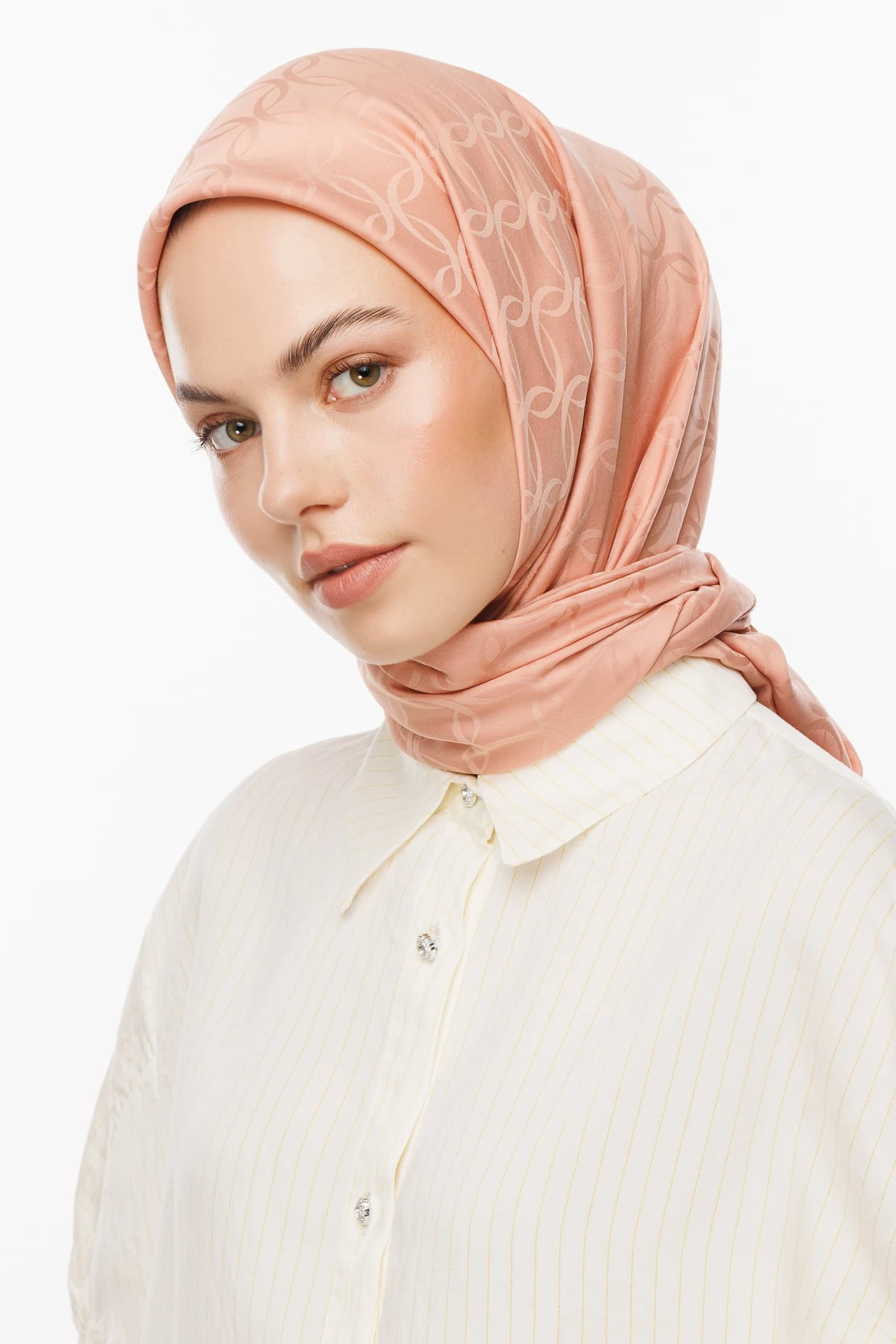 Toptan London Desen İpeksi Jakar Eşarp - Somon