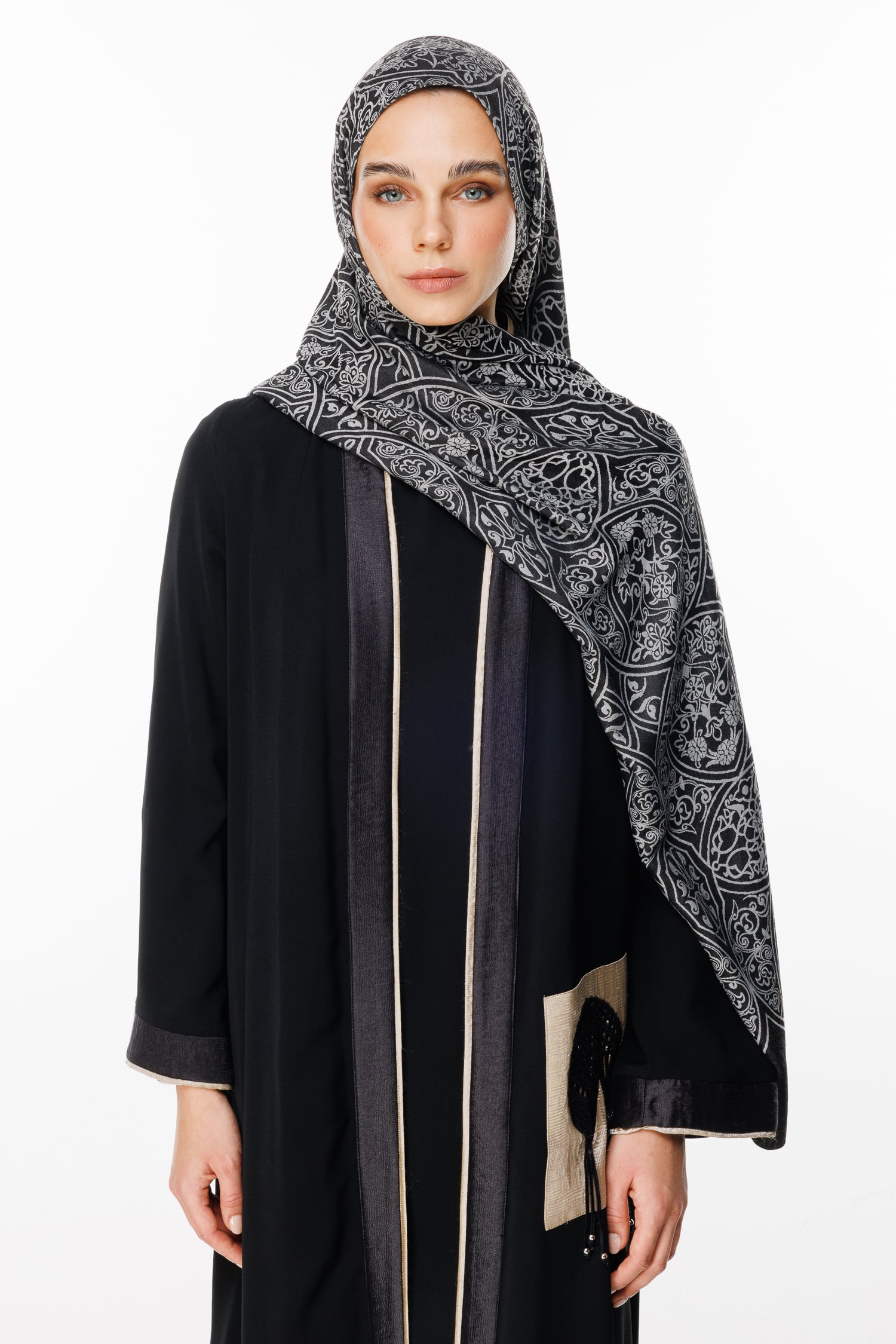 Morocco Pattern Double-Sided Shawl - Black-Black