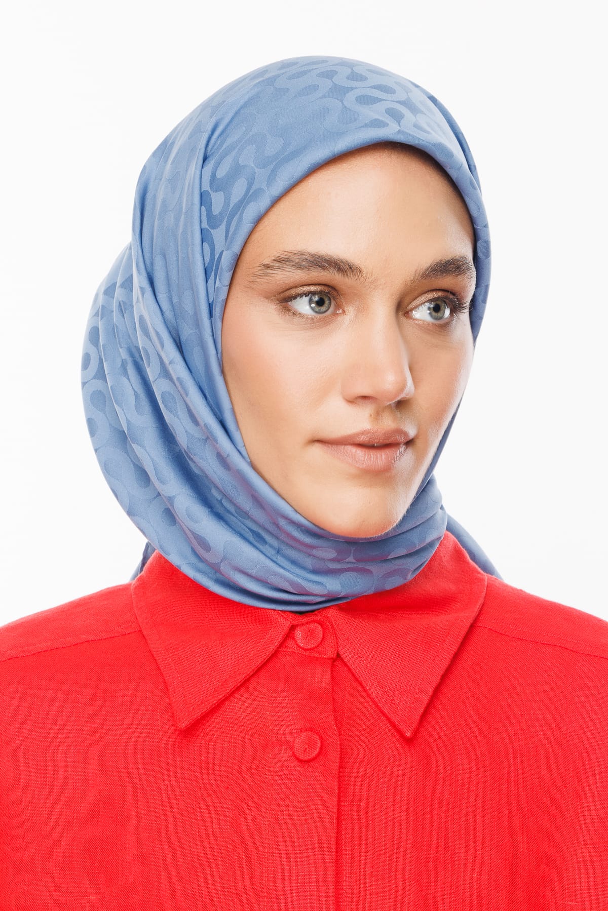 Toptan Moon Desen İpeksi Jakar Eşarp - Gök Mavisi