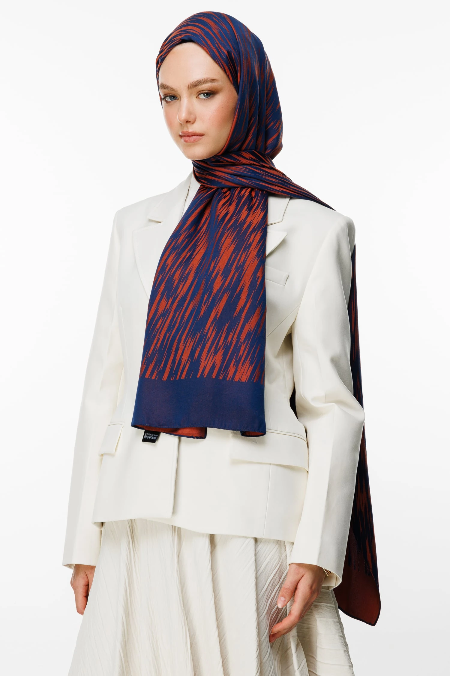 Toptan Selis Desen Çift Taraflı Şal - Lacivert-Soğan Kabuğu