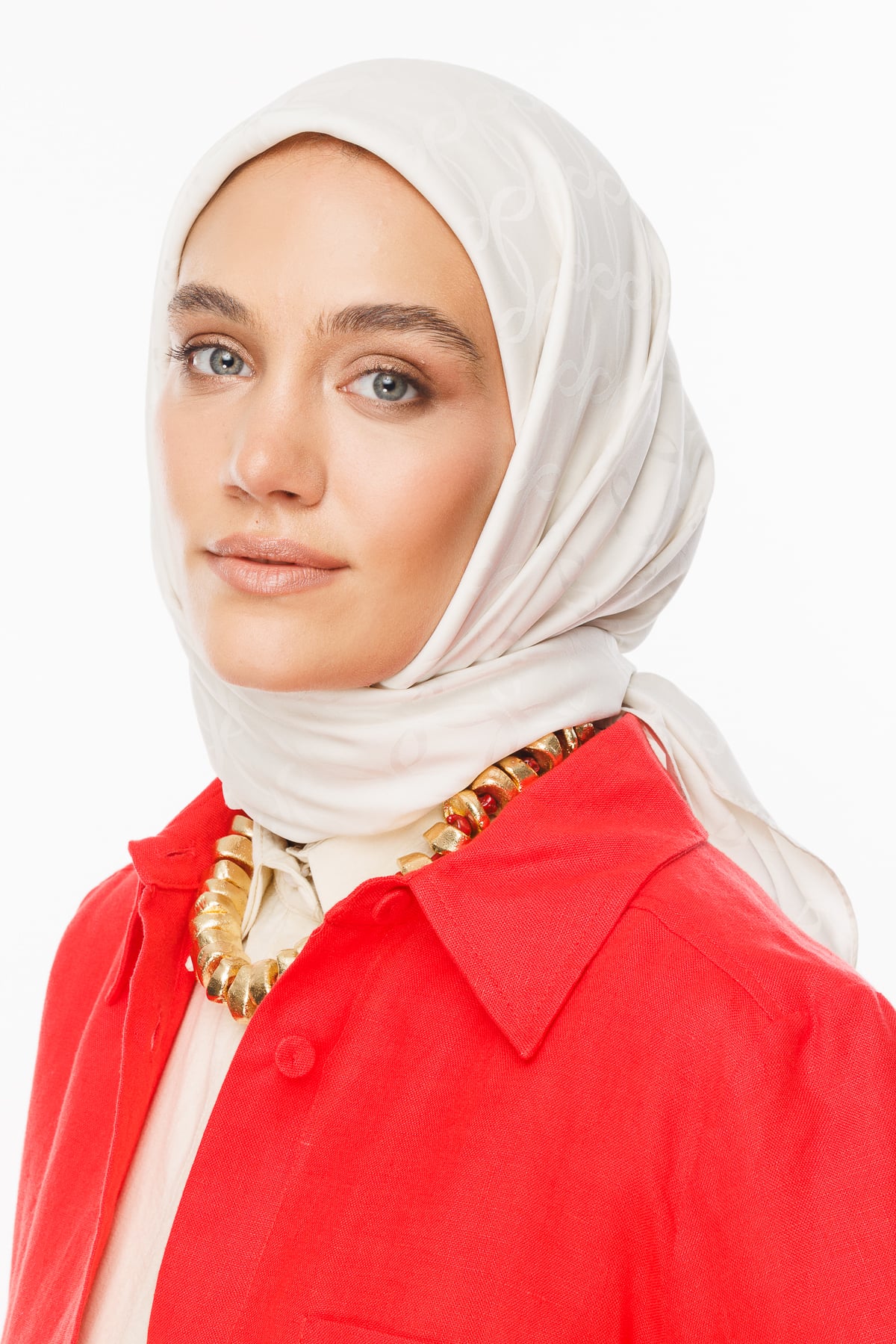 Toptan London Desen İpeksi Jakar Eşarp - İnci