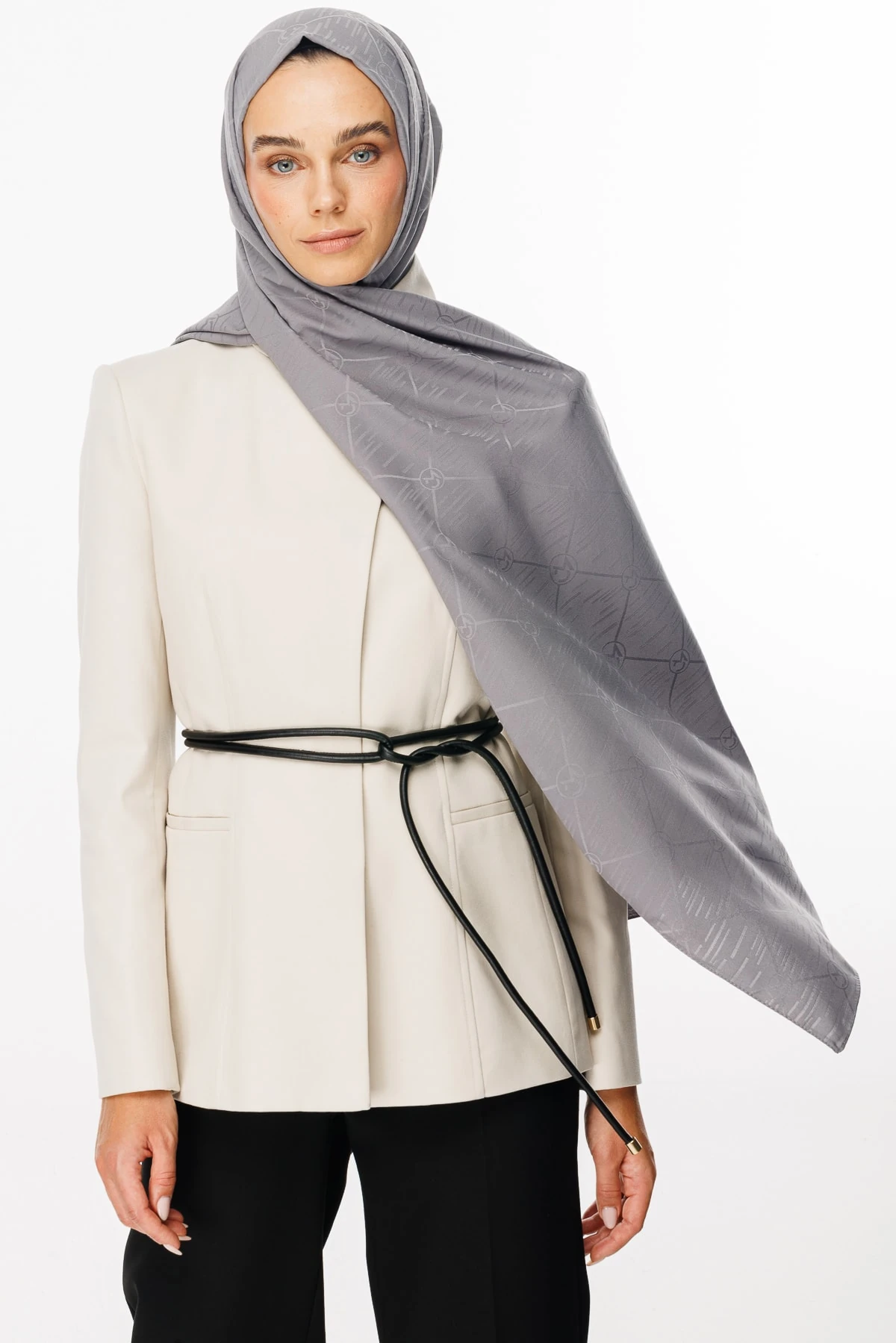 Toptan Moon Is Desen Jakar Şal - Gri