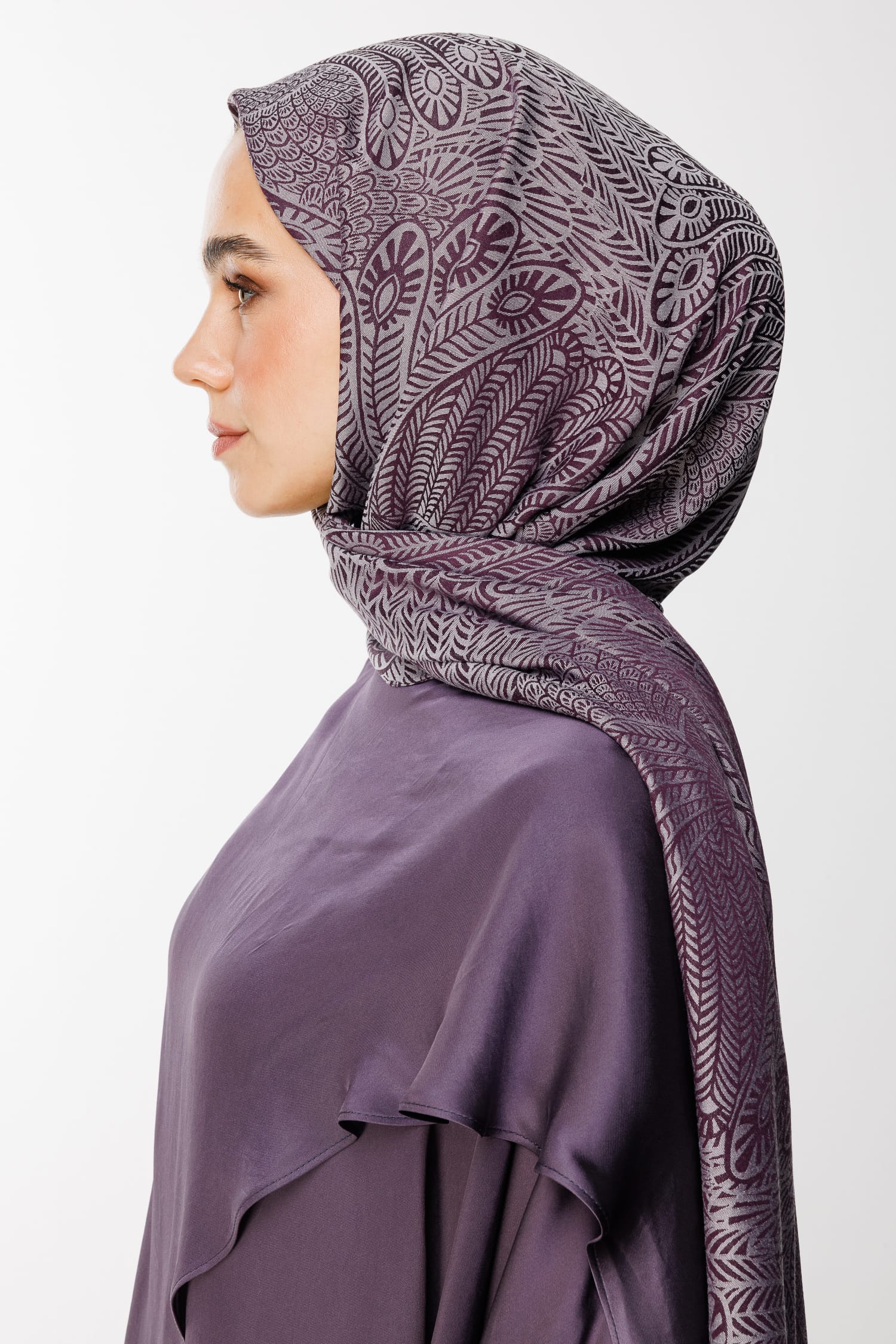 Toptan Mayra Desen Çift Taraflı Şal - Mor-Gri