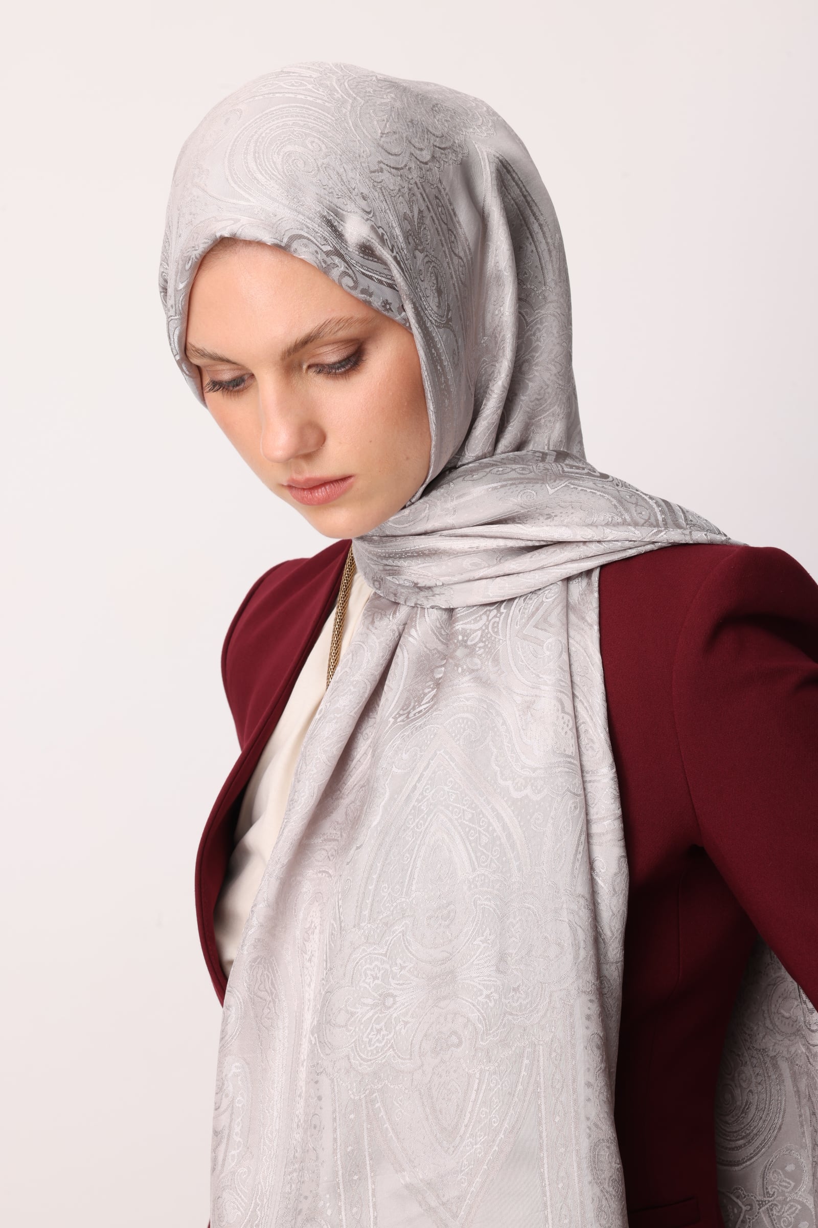 Toptan Moren Desen Shine Line Şal - Vizon-Taş Rengi