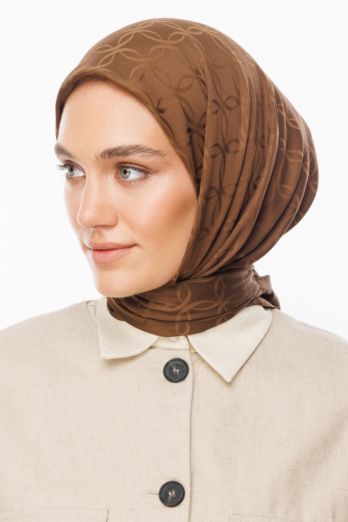 London Pattern Silky Jacquard Scarf - Brown