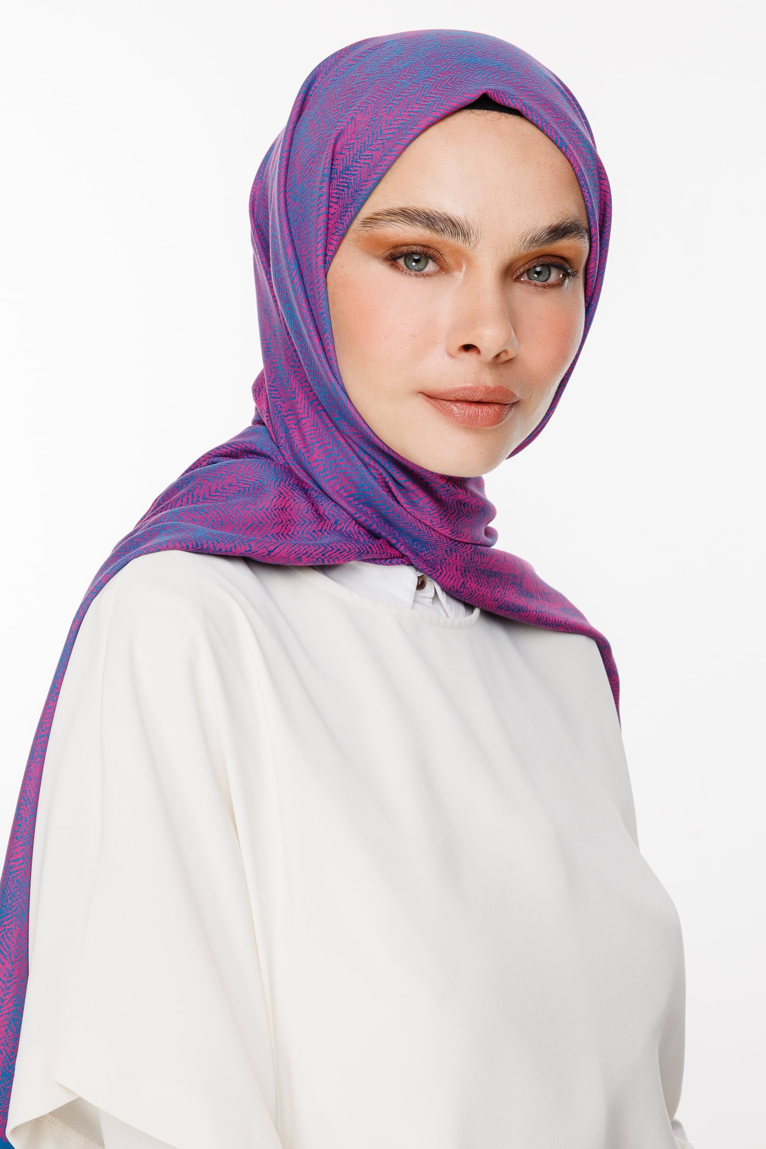 Toptan Sahra Desen Çift Taraflı Şal - Petrol Mavisi-Fuşya