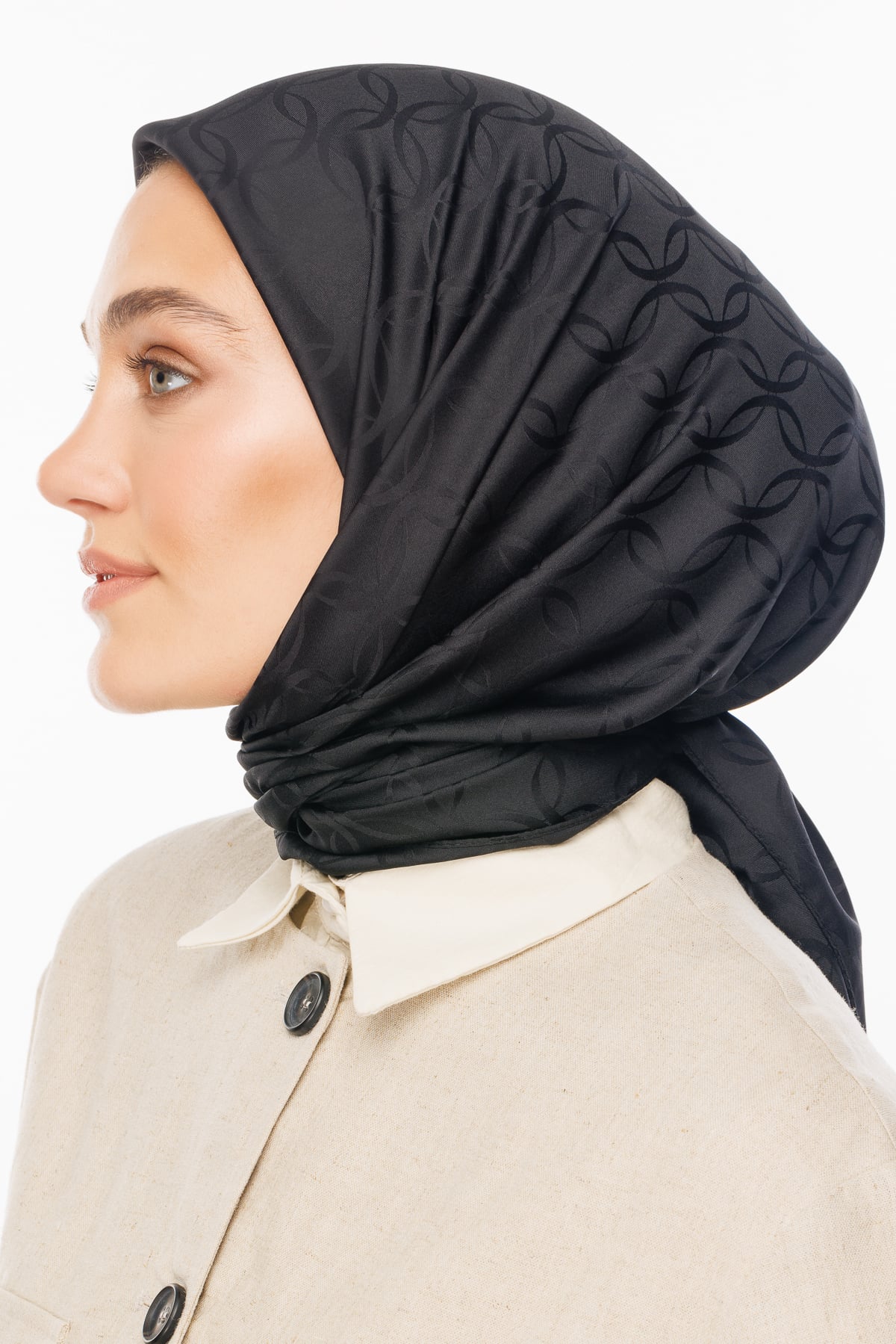 Toptan London Desen İpeksi Jakar Eşarp - Siyah