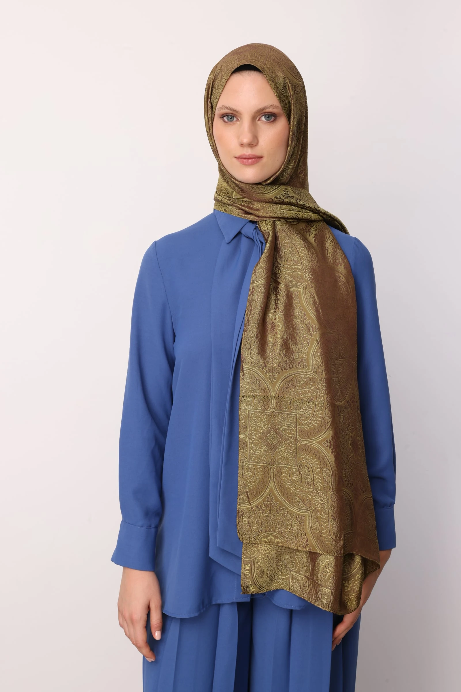 Shline Line Viscose Shawl - Bitter Coffee-Salmon