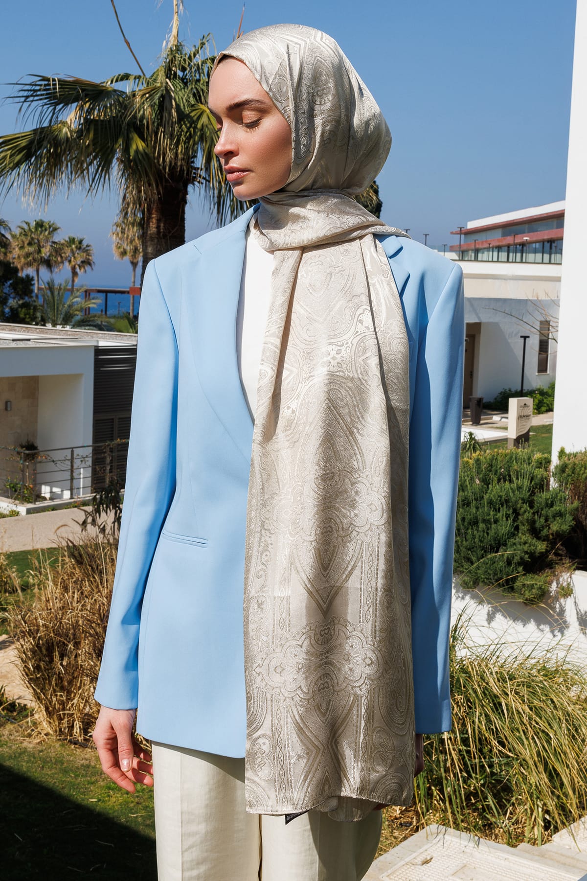 Toptan Liva Desen Shine Line Şal - Vizon-Çağla