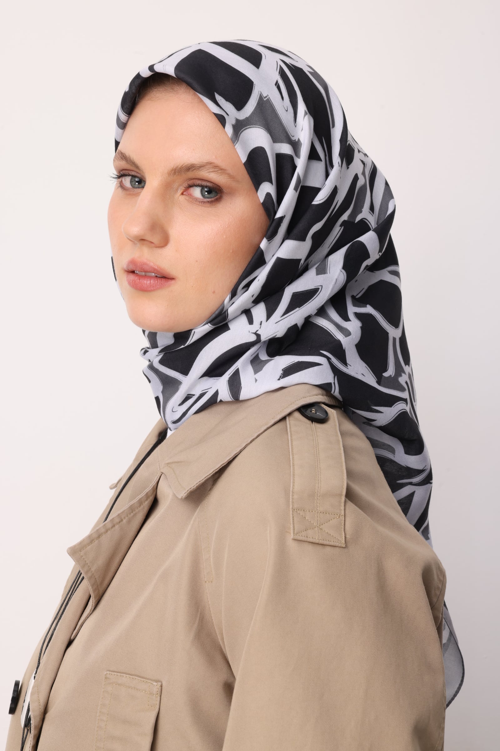 Zyra Patterned Cotton Scarf - Grey