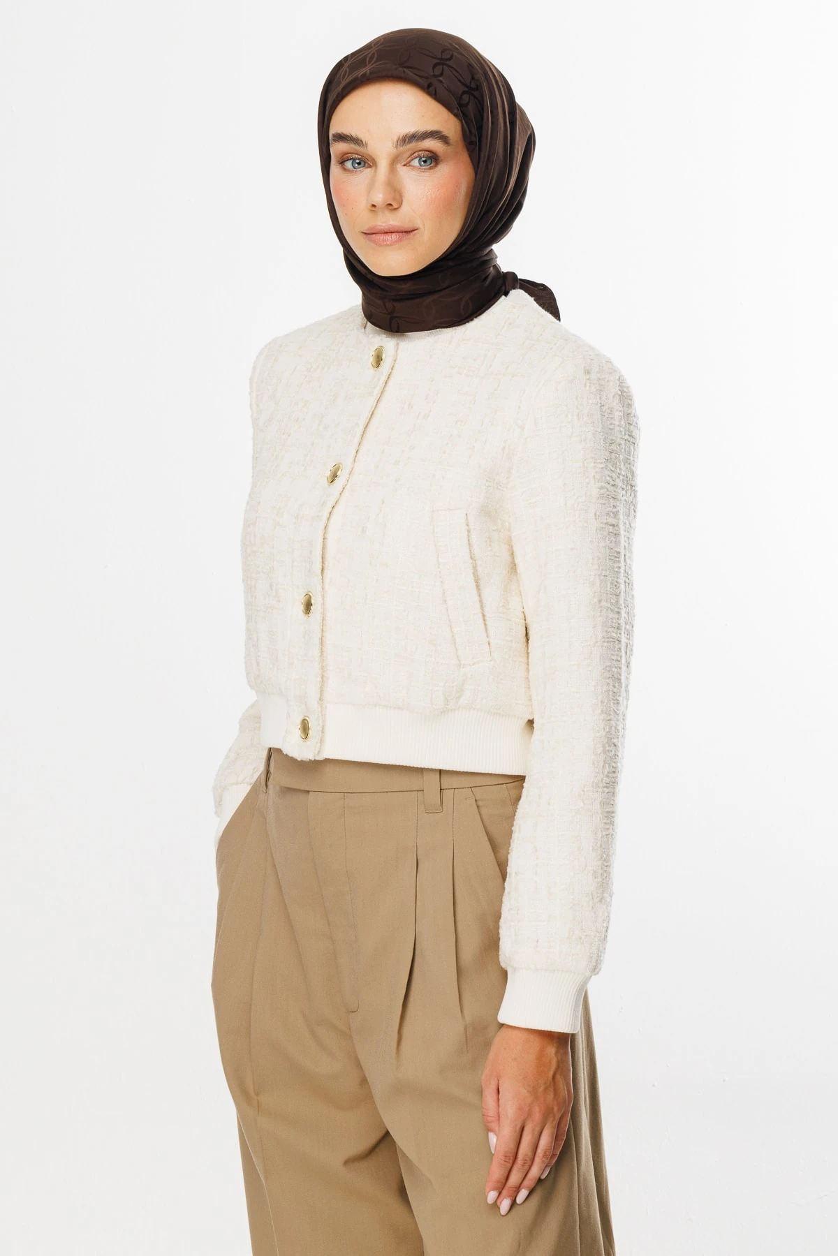 Toptan London Desen İpeksi Jakar Eşarp - Acı Kahve