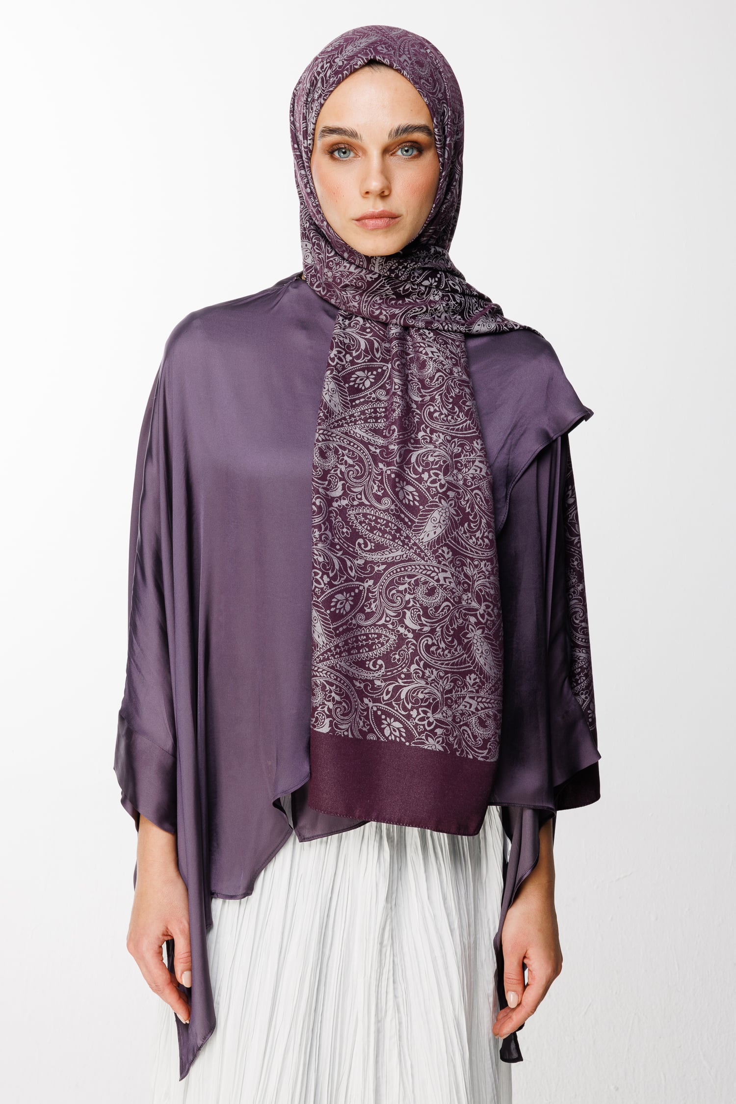 Velora-Pattern Reversible Shawl - Purple-Gray