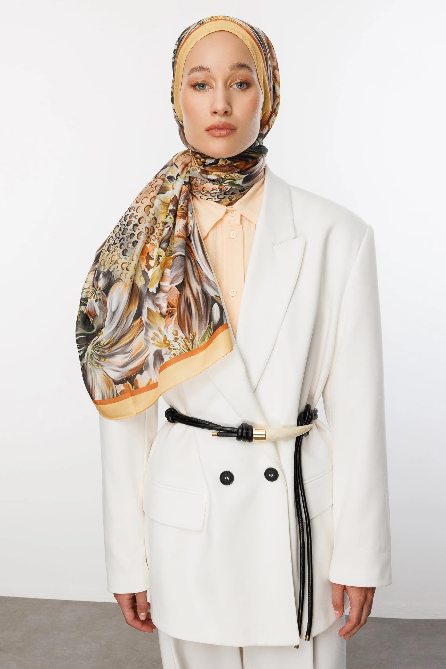 Wholesale Larin Pattern Cotton Shawl - Apricot