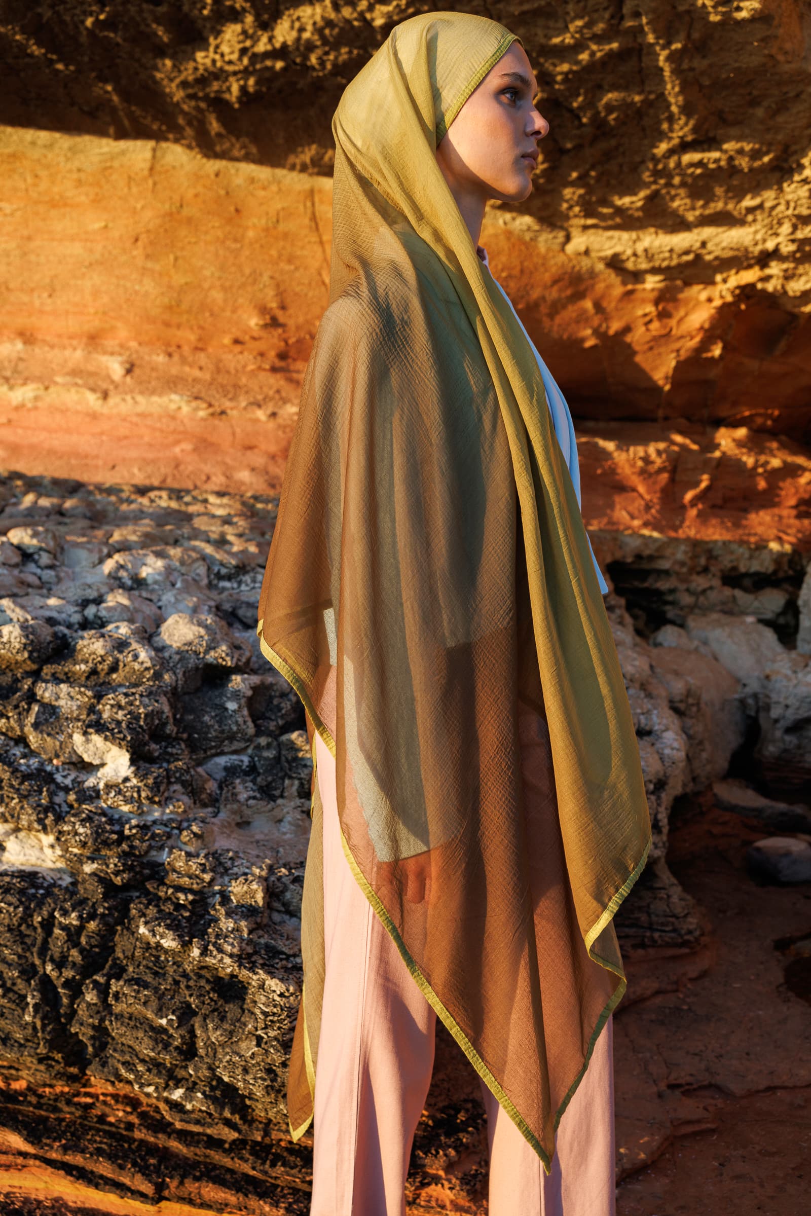 Ombre Muslin Shawl - Olive