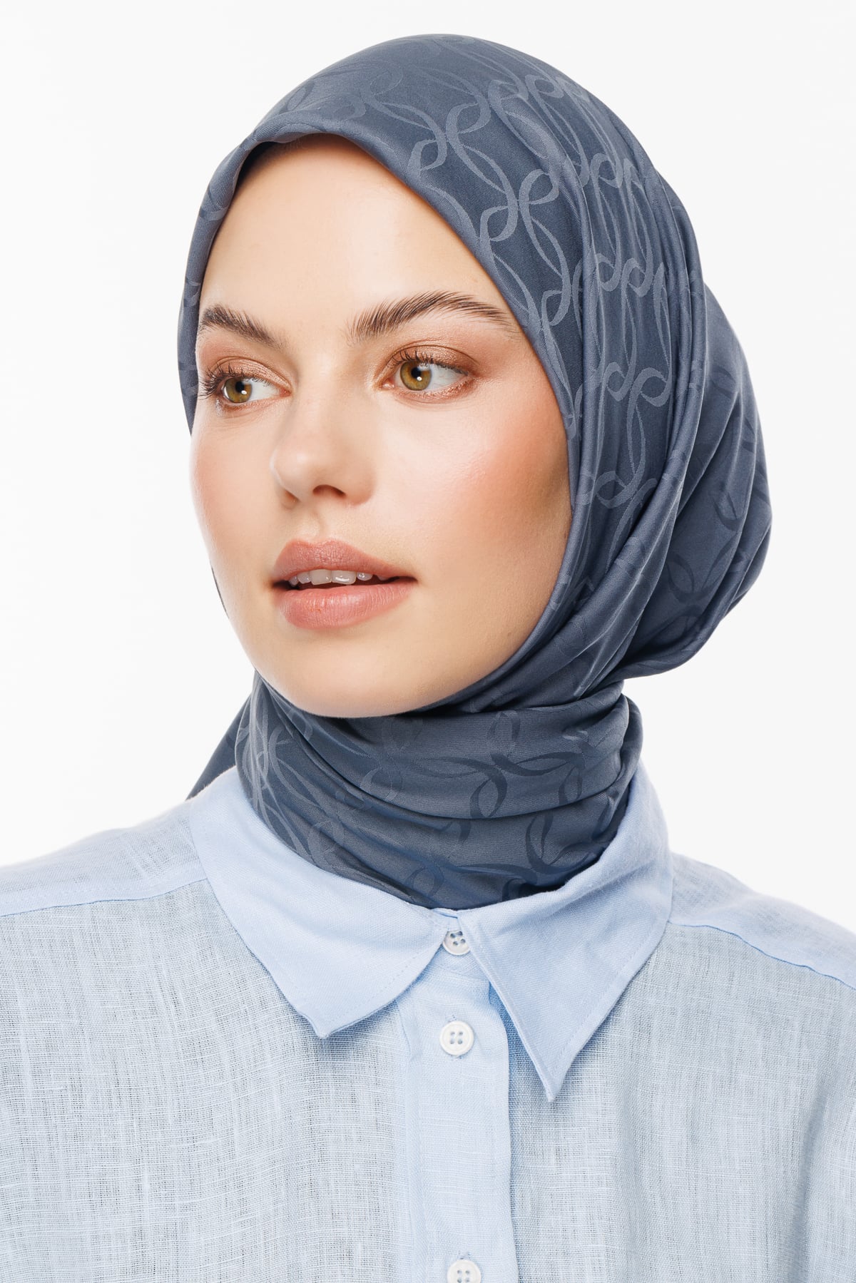 Toptan London Desen İpeksi Jakar Eşarp - Füme