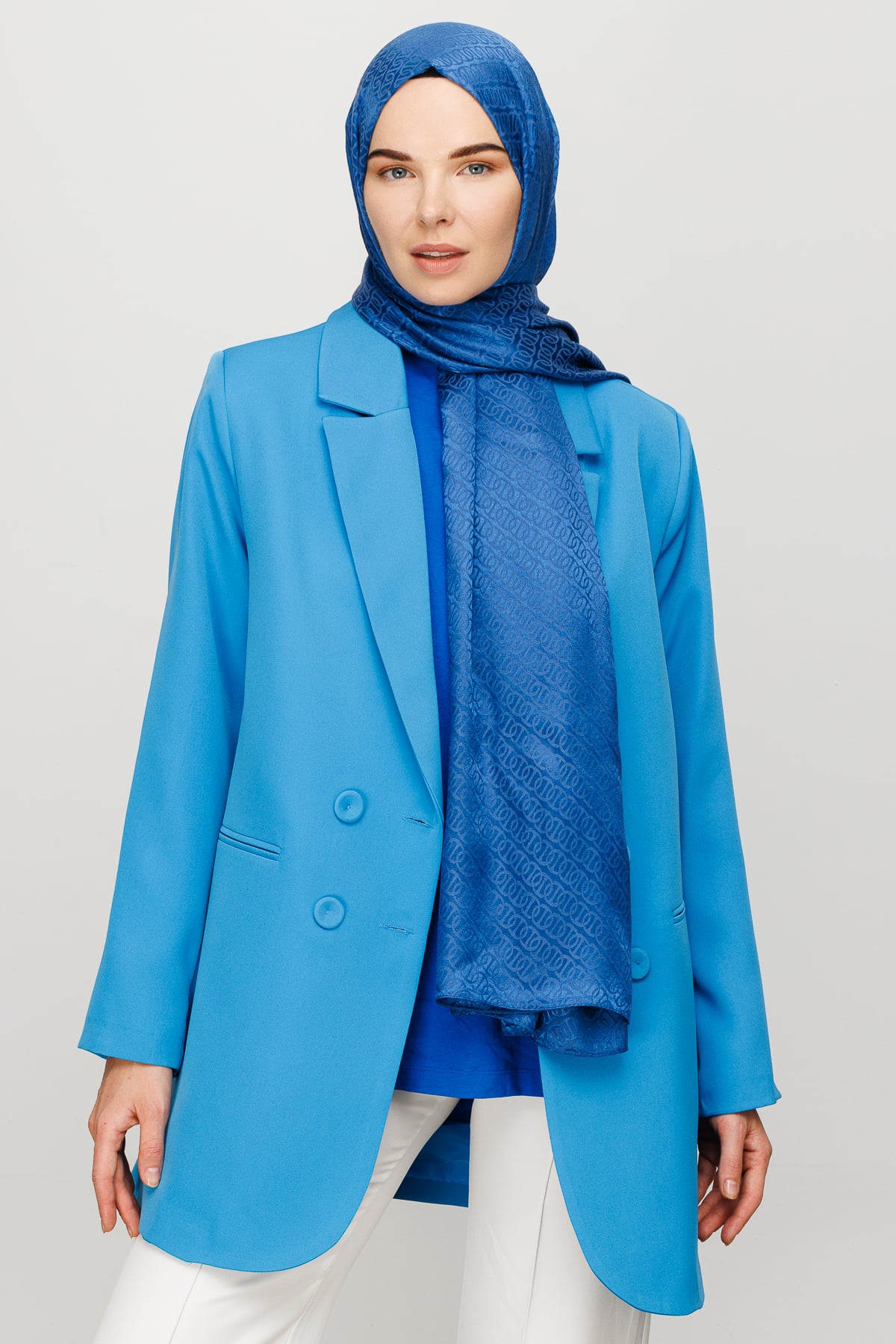 Toptan Forever Desen Parlak Jakar Şal - İndigo