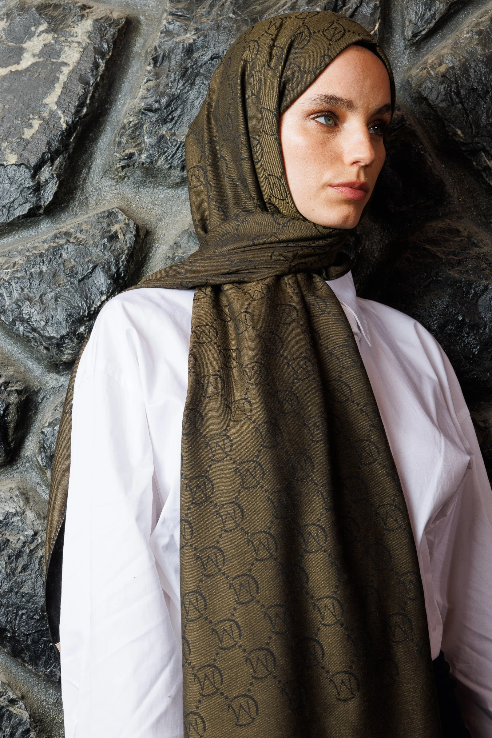 Wholesale Wool Silk Shawls - Oil Green