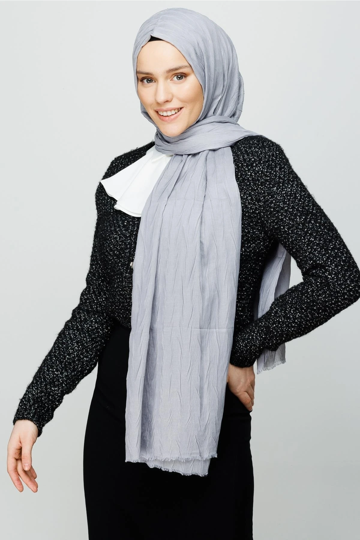 Toptan Piliseli Bambu Şal - Gümüş