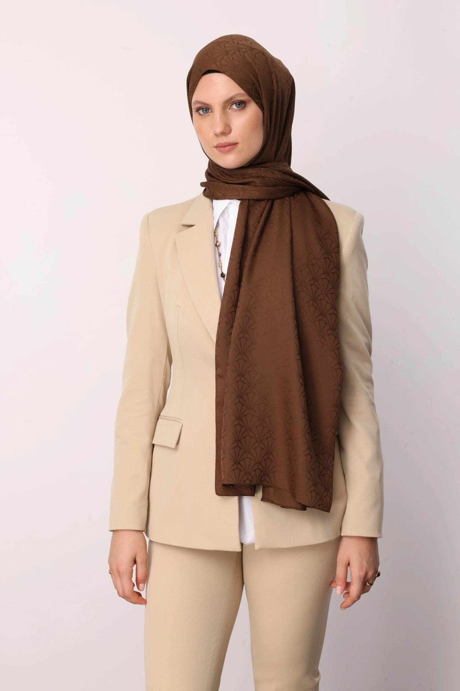 Lotus Pattern Silk Jacquard Shawl - Bitter