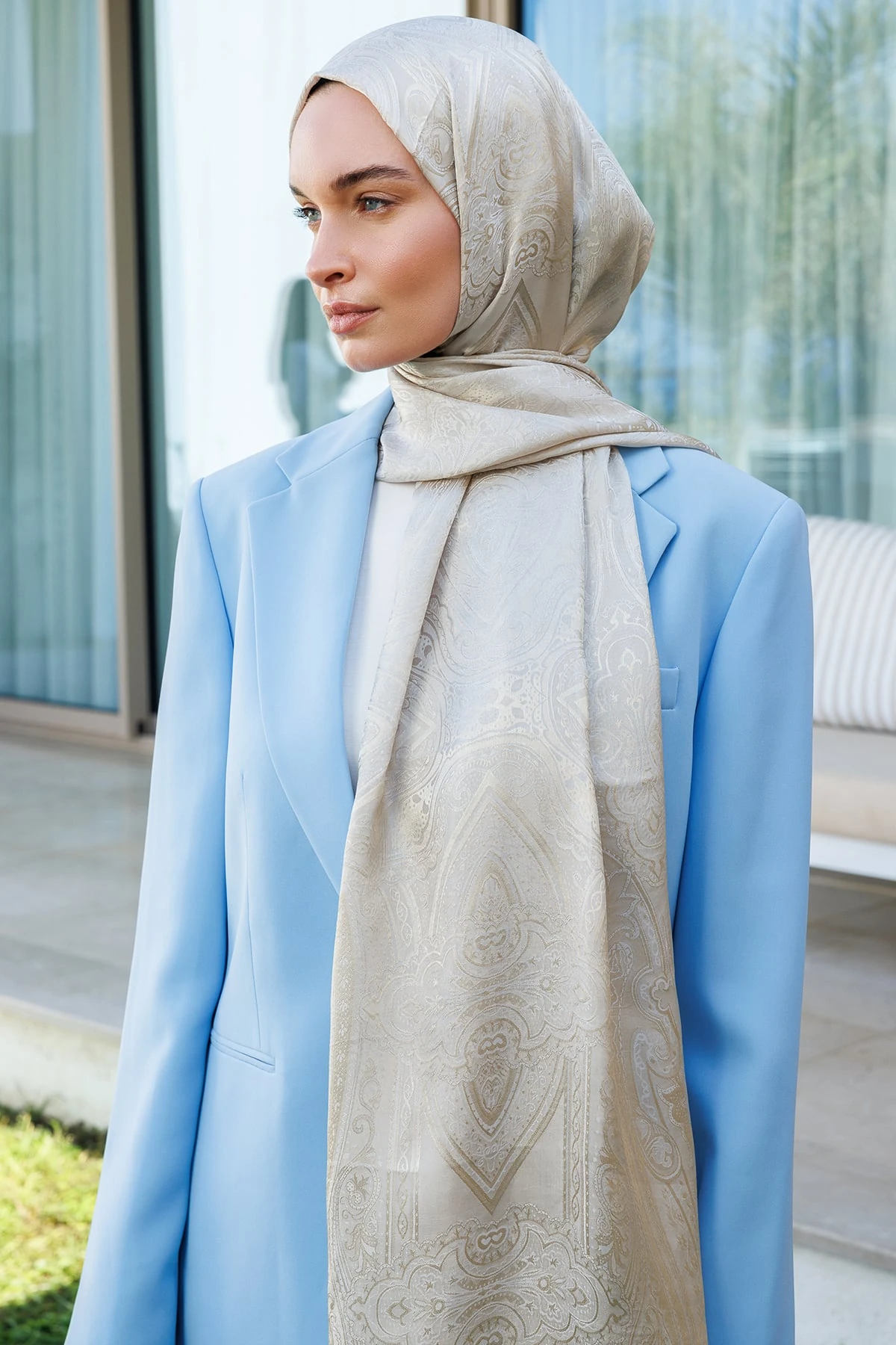 Toptan Liva Desen Shine Line Şal - Vizon-Çağla