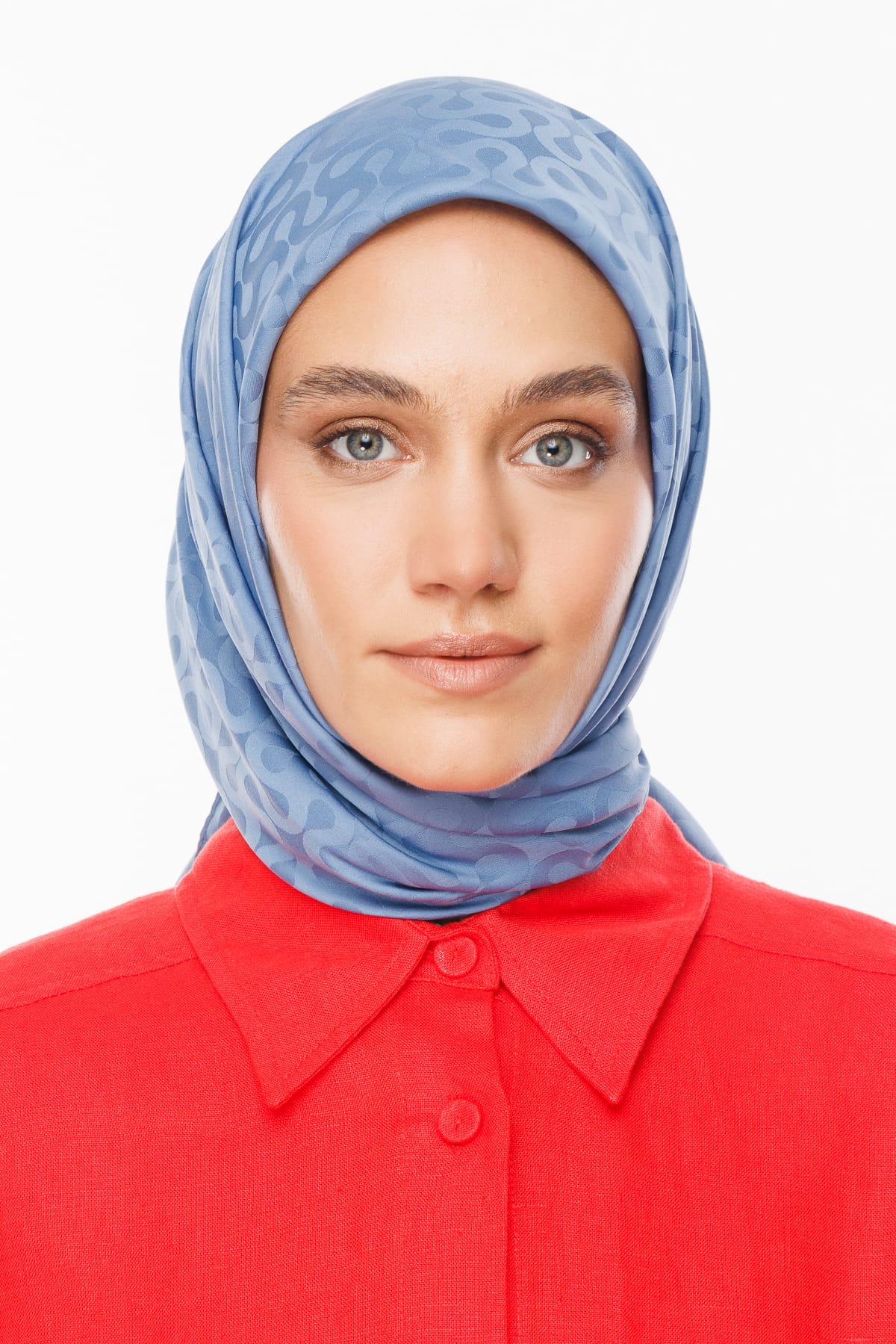 Toptan Moon Desen İpeksi Jakar Eşarp - Gök Mavisi