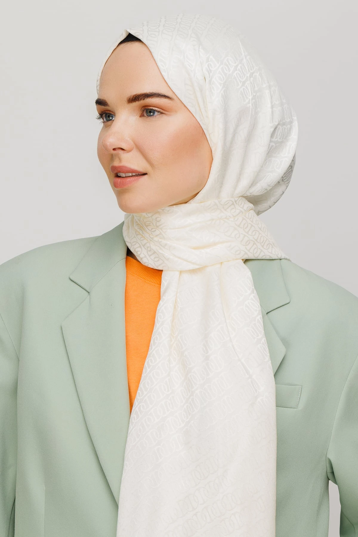 Wholesale Forever Pattern Shiny Jacquard Shawl - Ecru