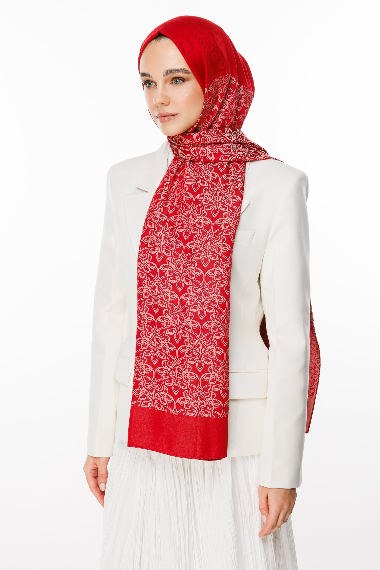 Toptan Nora Desen Çift Taraflı Şal - Bordo-Mint Yeşili