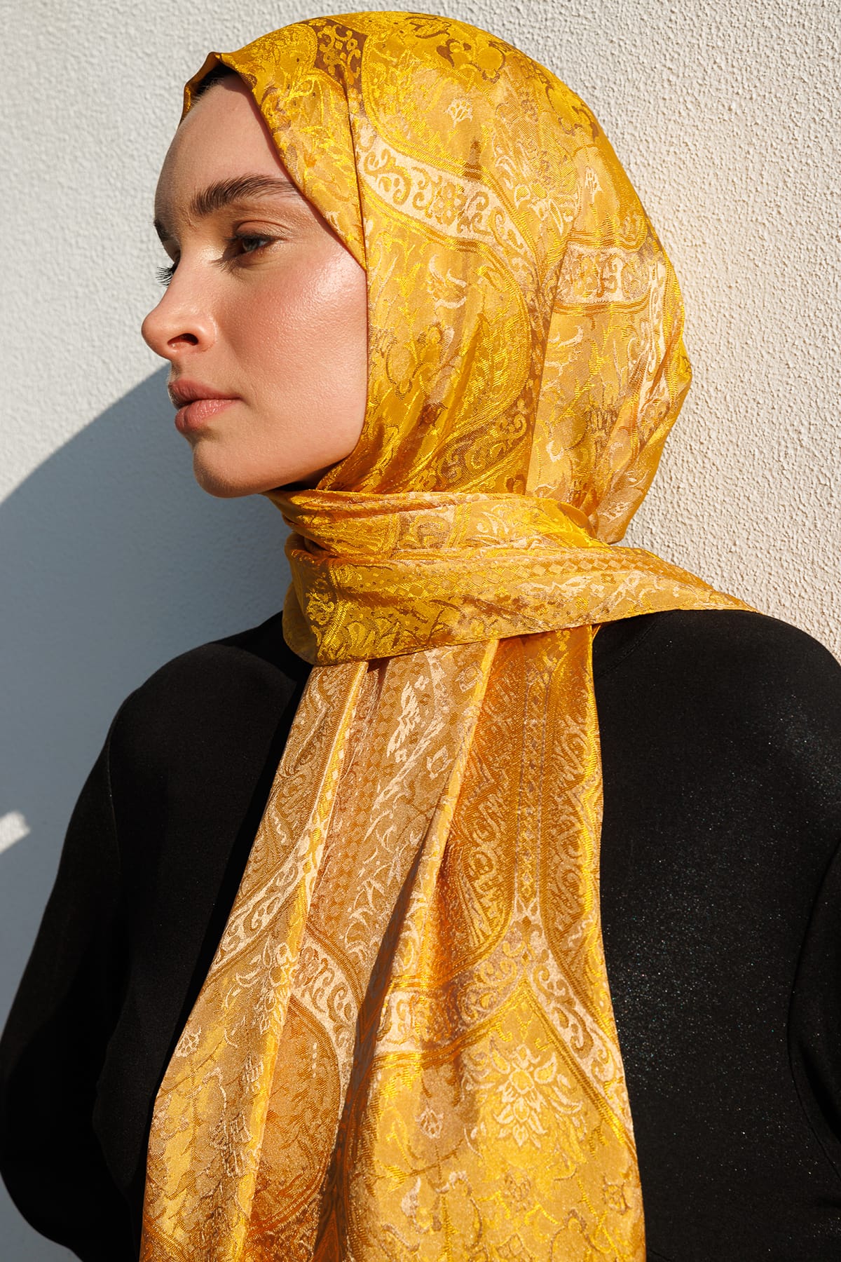 Shline Line Viscose Shawl - Mink-Mustard