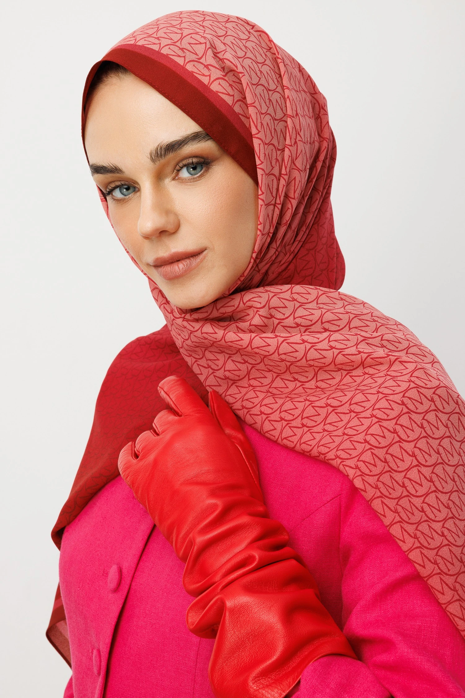 Wholesale Monogram Hebei Silk Shawl - Claret Red