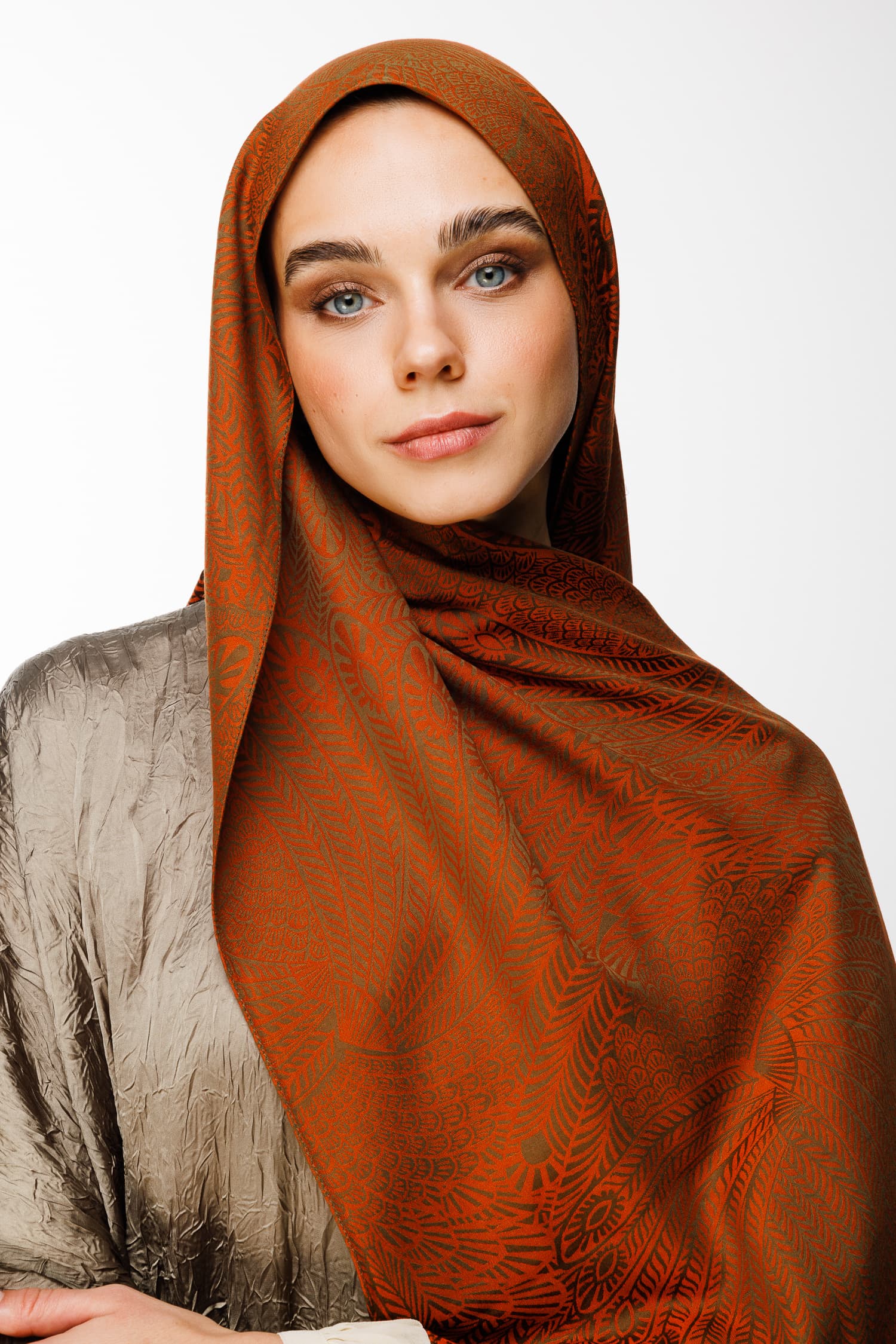 Toptan Mayra Desen Çift Taraflı Şal - Koyu Haki-Tarçın