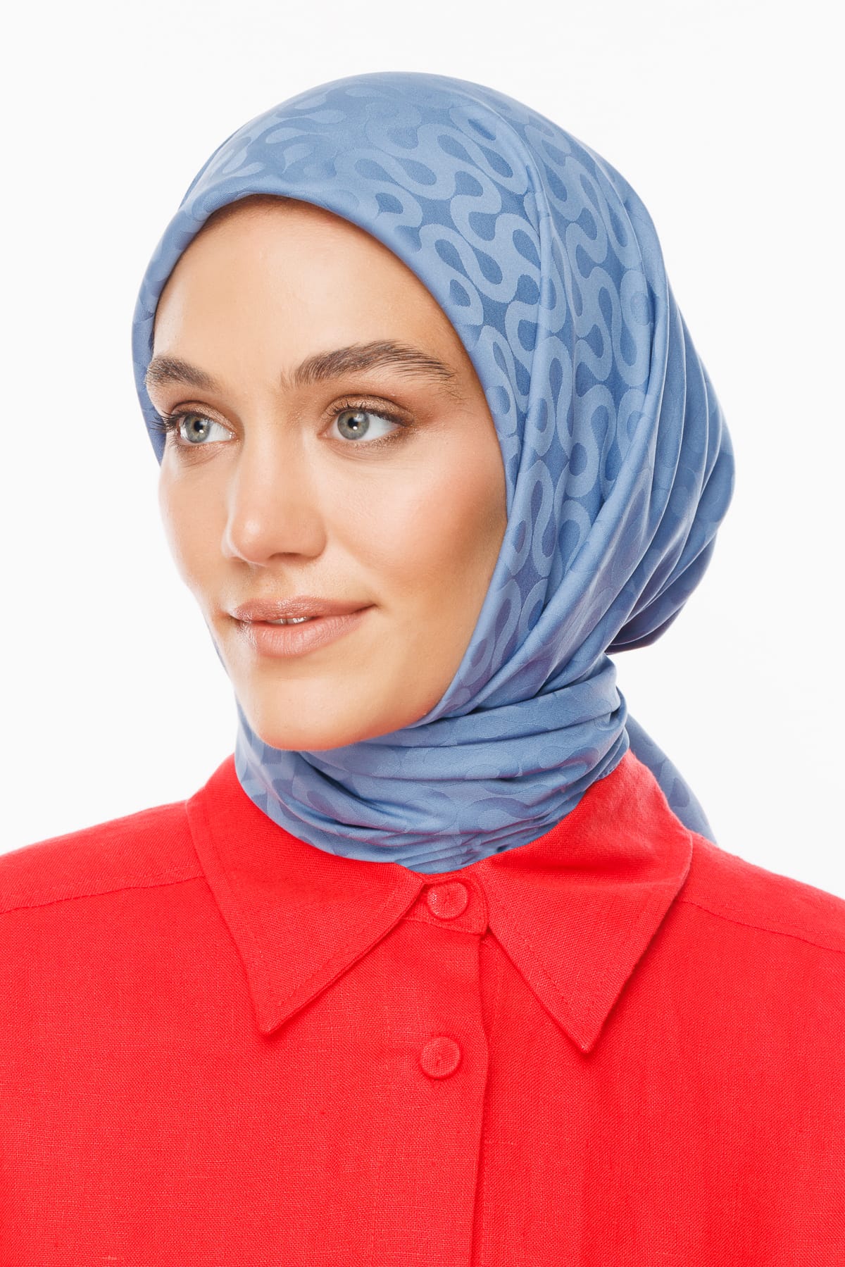 Toptan Moon Desen İpeksi Jakar Eşarp - Gök Mavisi