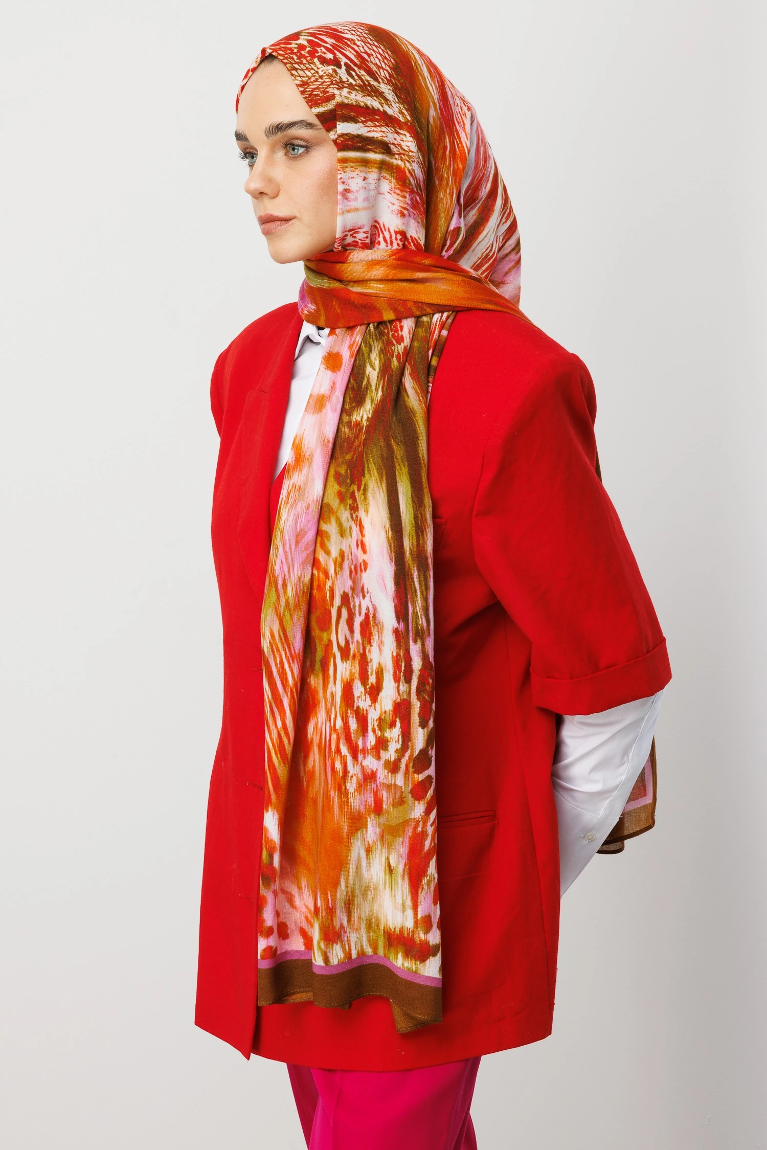 Wholesale Leopard Pattern Ramie Shawl - Orange