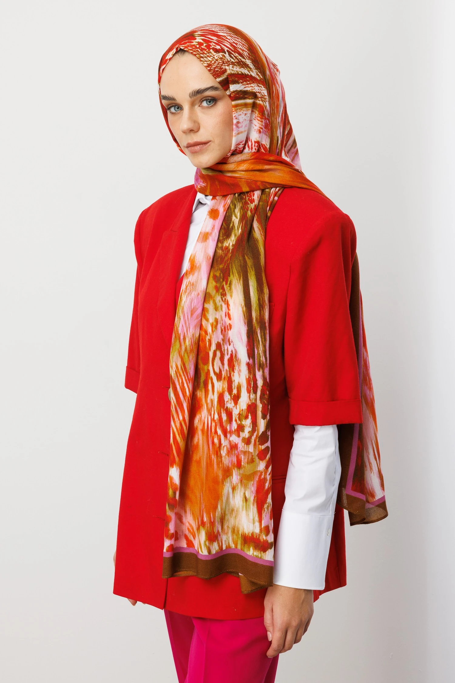 Wholesale Leopard Pattern Ramie Shawl - Orange