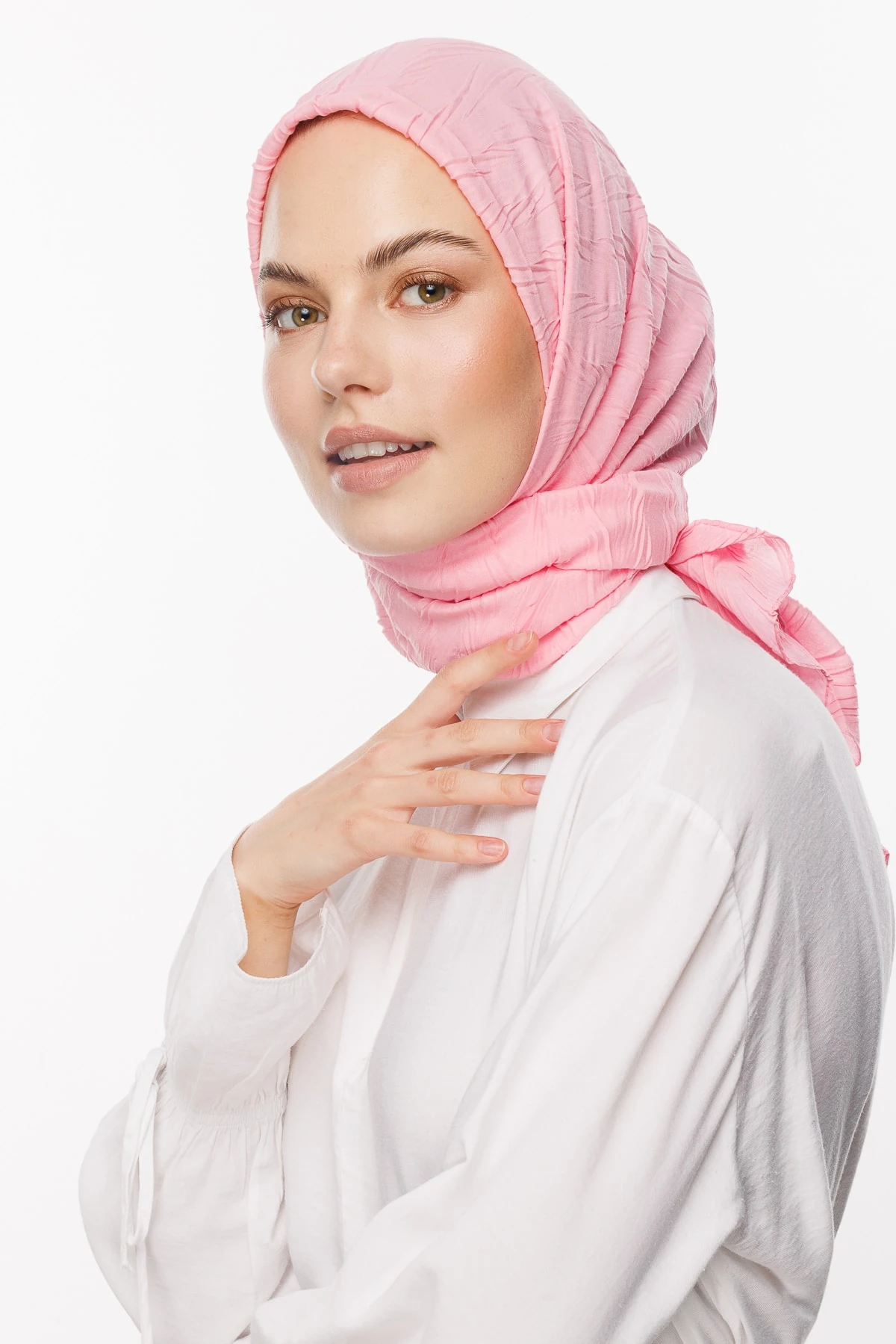 Toptan Piliseli Bambu Eşarp - Şeker Pembe