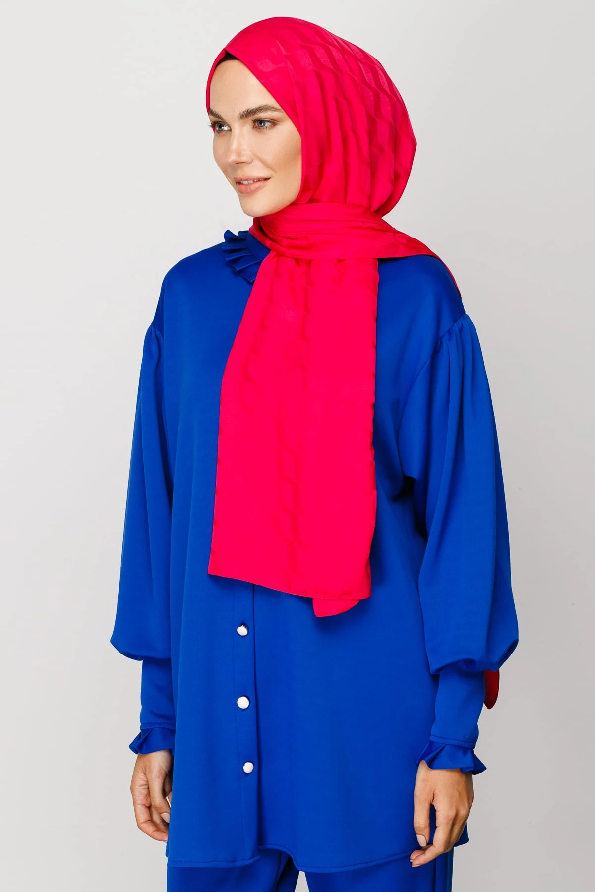 Wave-Pattern Silky Jacquard Shawl - Fuchsia