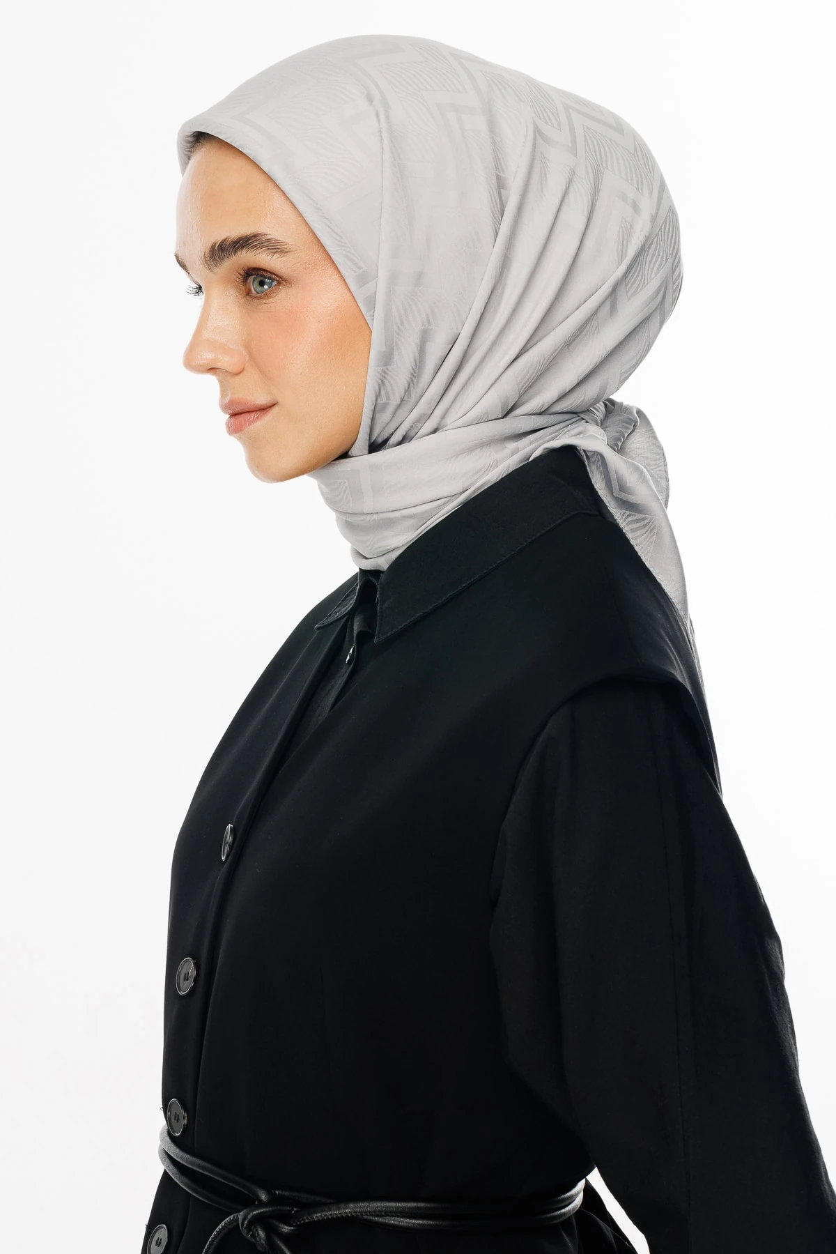 Viora Pattern Silky Jacquard Scarf - Silver