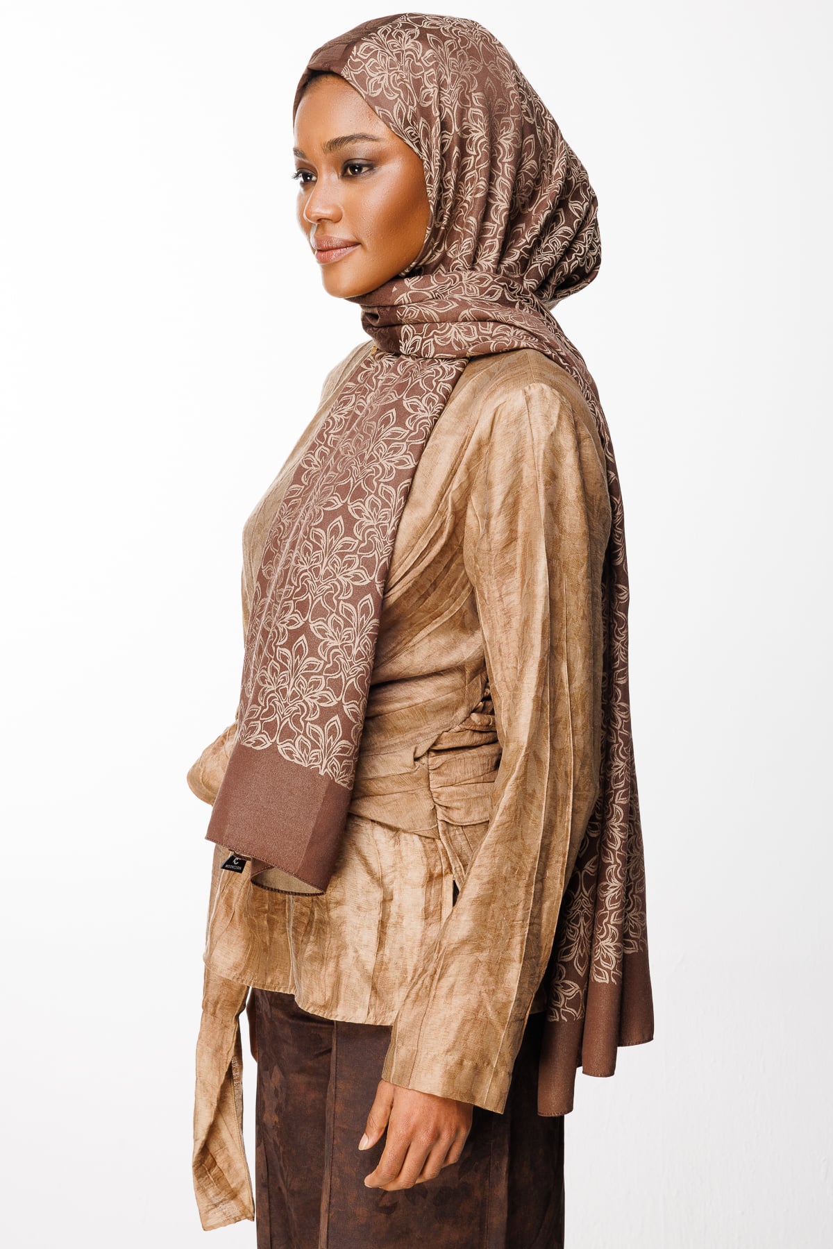 Nora-Pattern Reversible Shawl - Bitter Brown-Beige