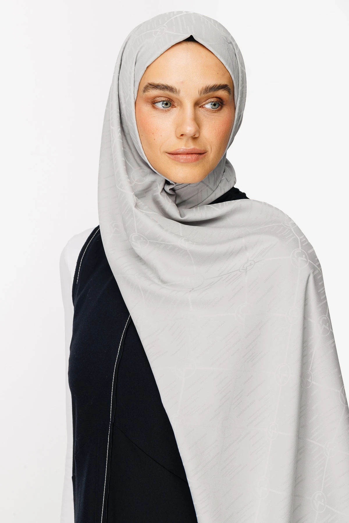 Toptan Moon Is Desen Jakar Şal - Gümüş